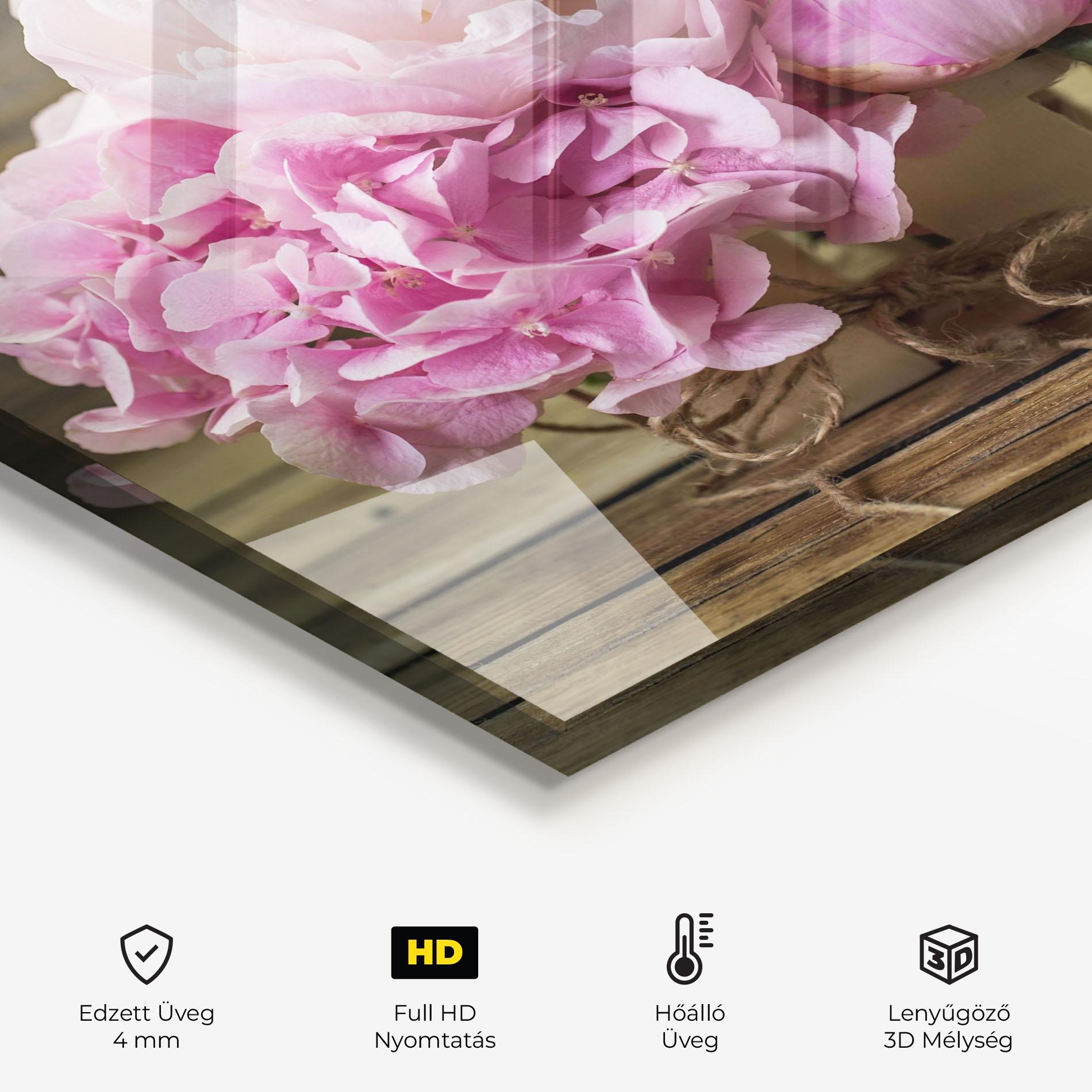 Konyhai üveg hátfal Peony On Table mockup 2