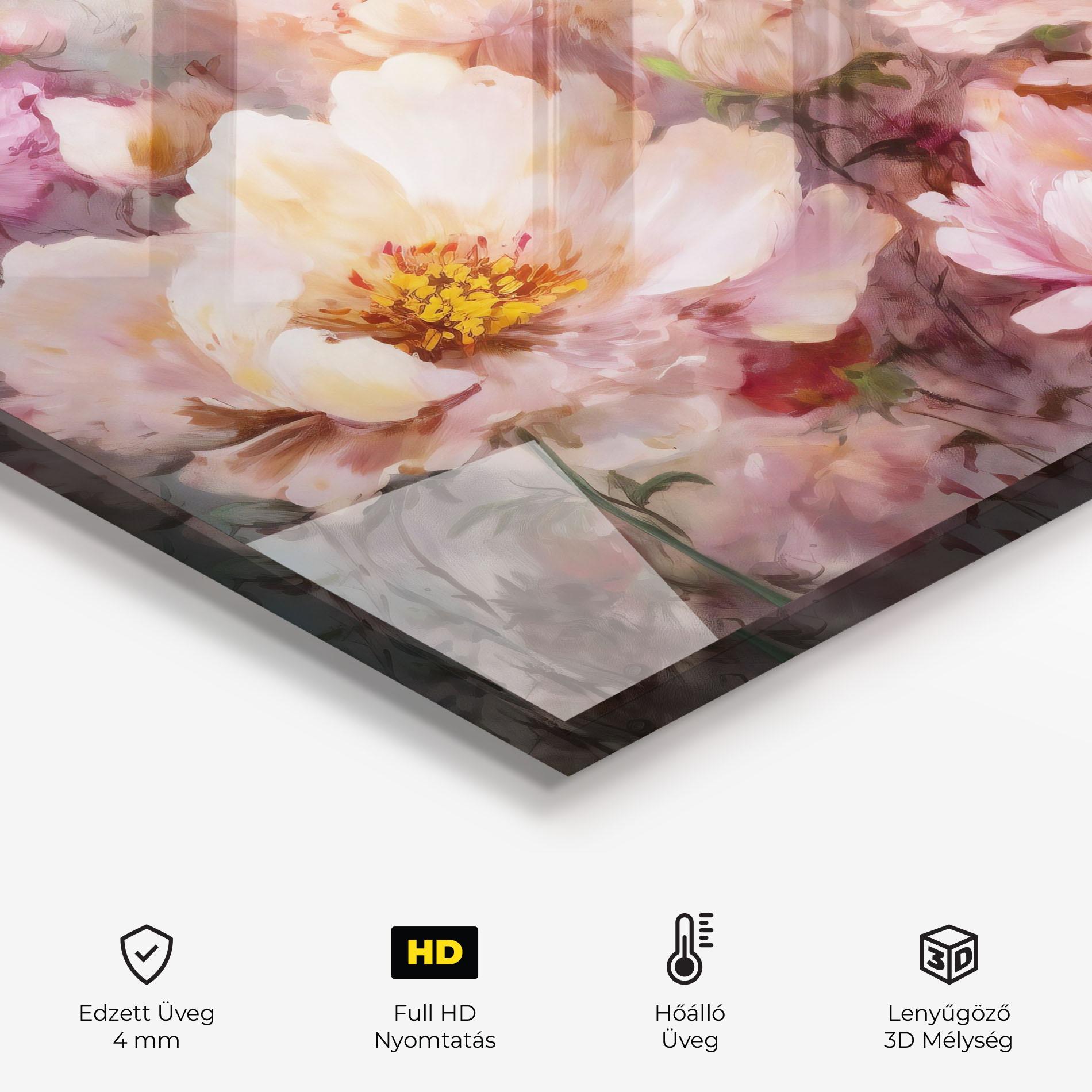 Konyhai üveg hátfal Peony Painting Art mockup 2