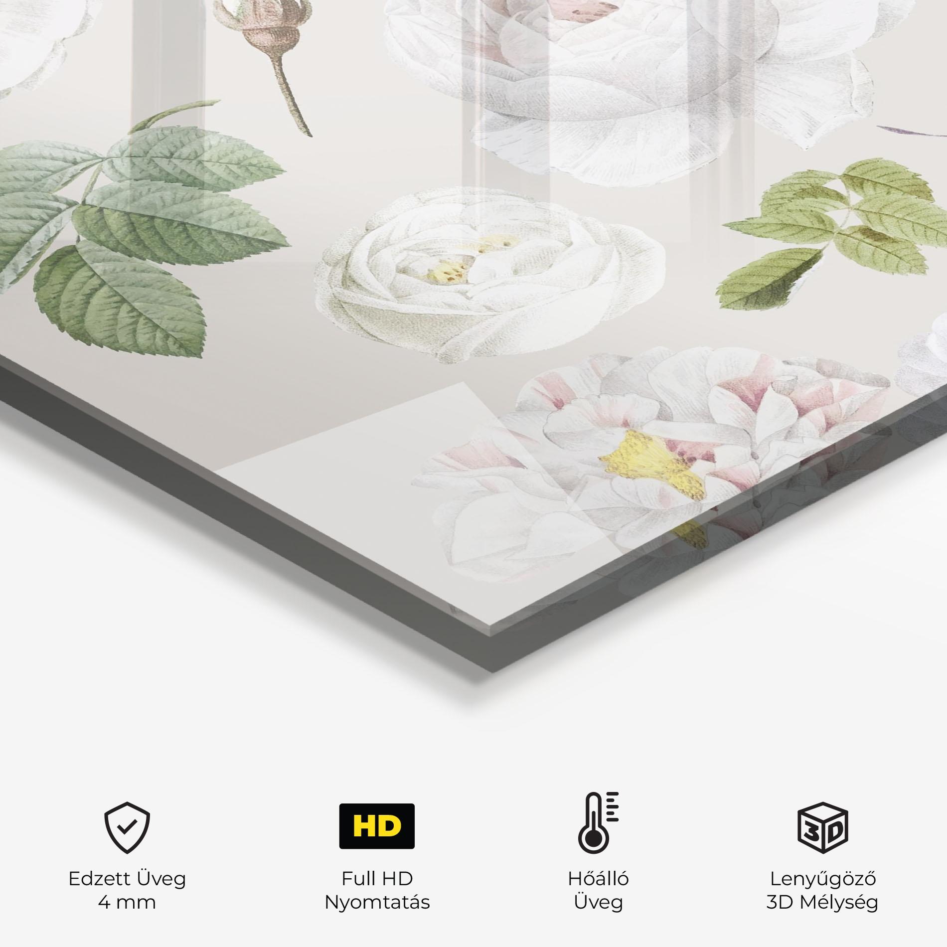 Konyhai üveg hátfal White Peony On Cream mockup 2