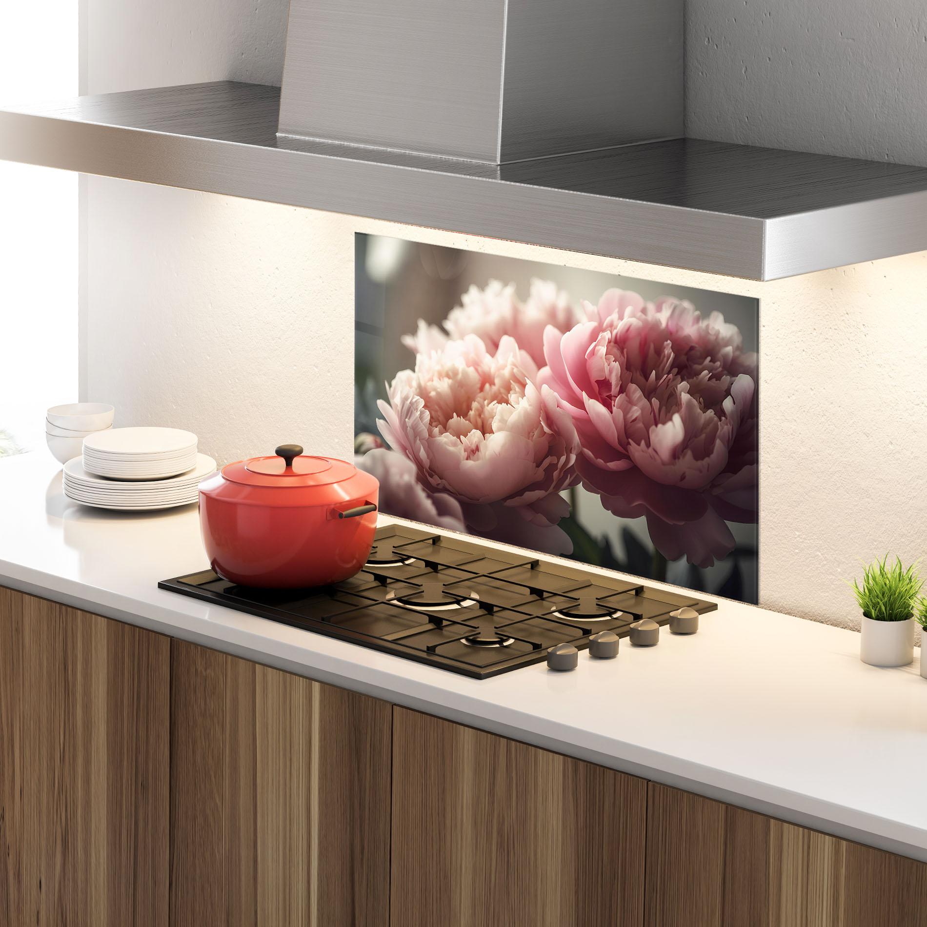 Konyhai üveg hátfal Cream Dreamy Peony mockup 4