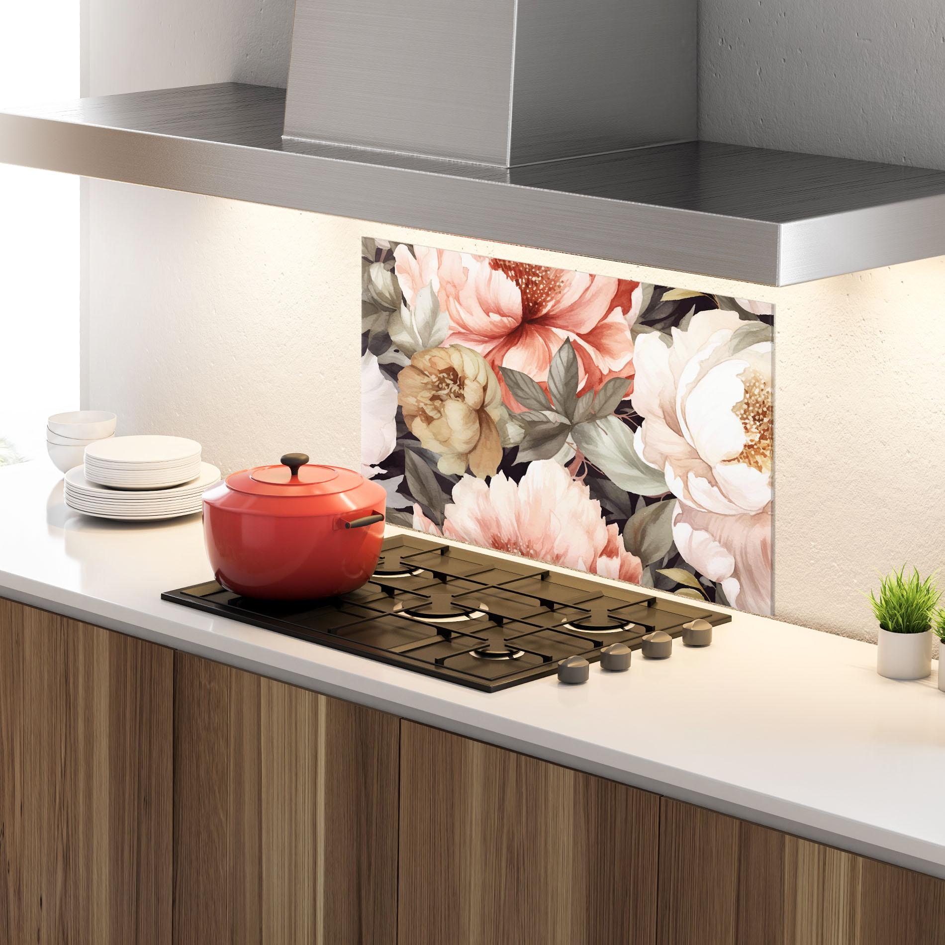 Konyhai üveg hátfal Cream Pink Peony mockup 4