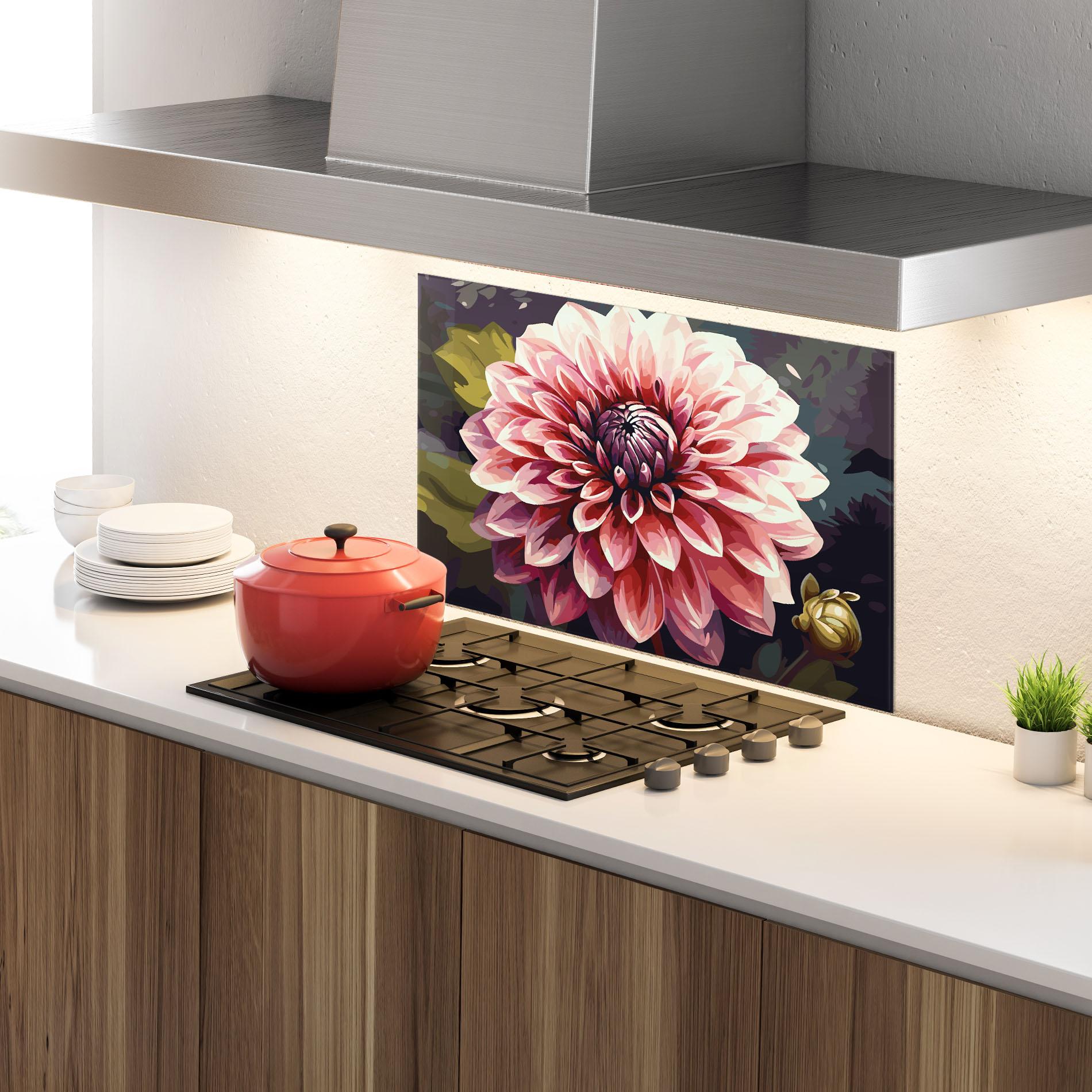 Konyhai üveg hátfal Open Pink Flower mockup 4