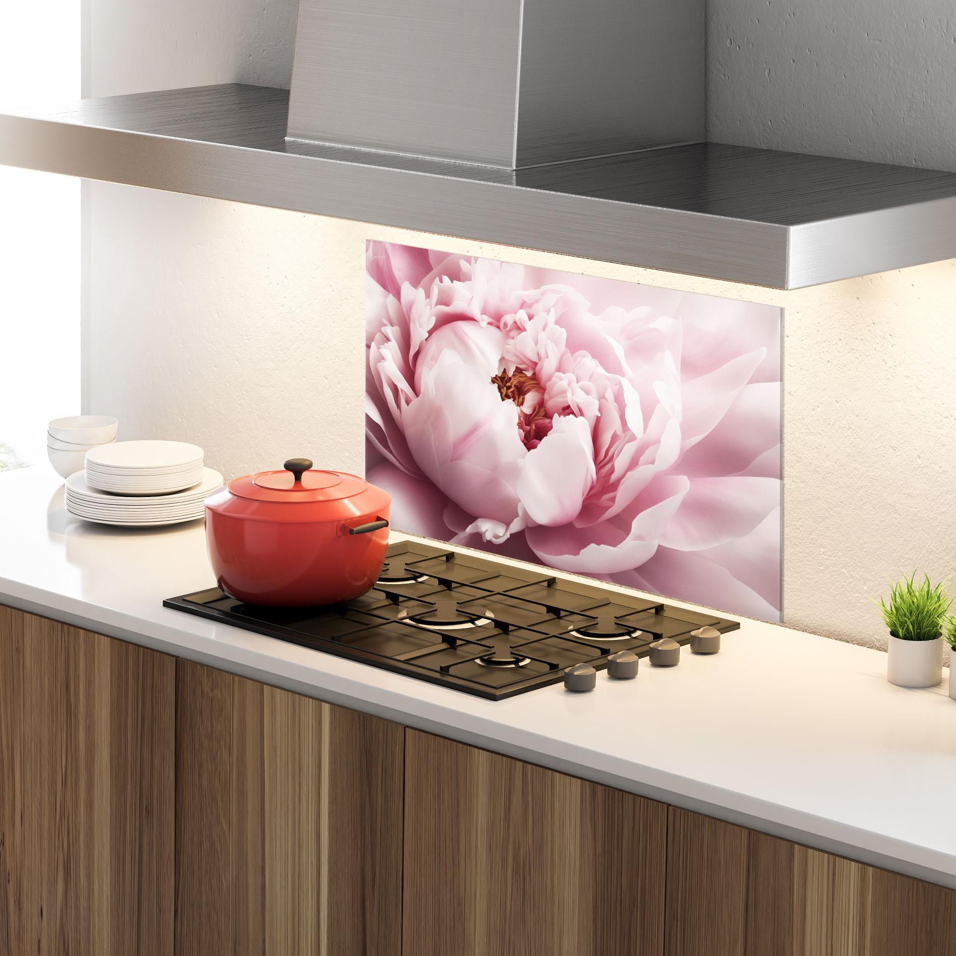 Konyhai üveg hátfal Pastel Peony Petals mockup 4