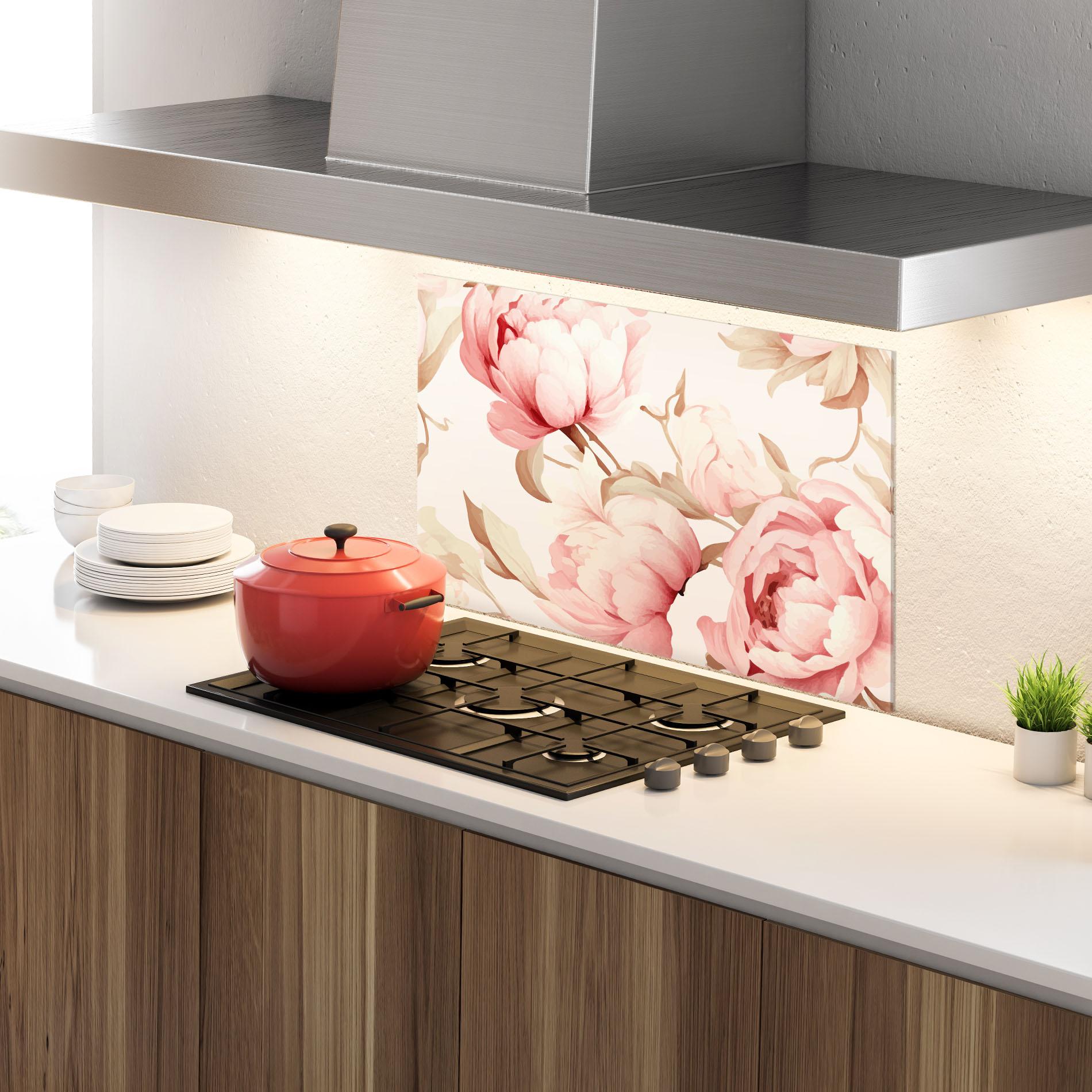 Konyhai üveg hátfal Pastel Peony mockup 4