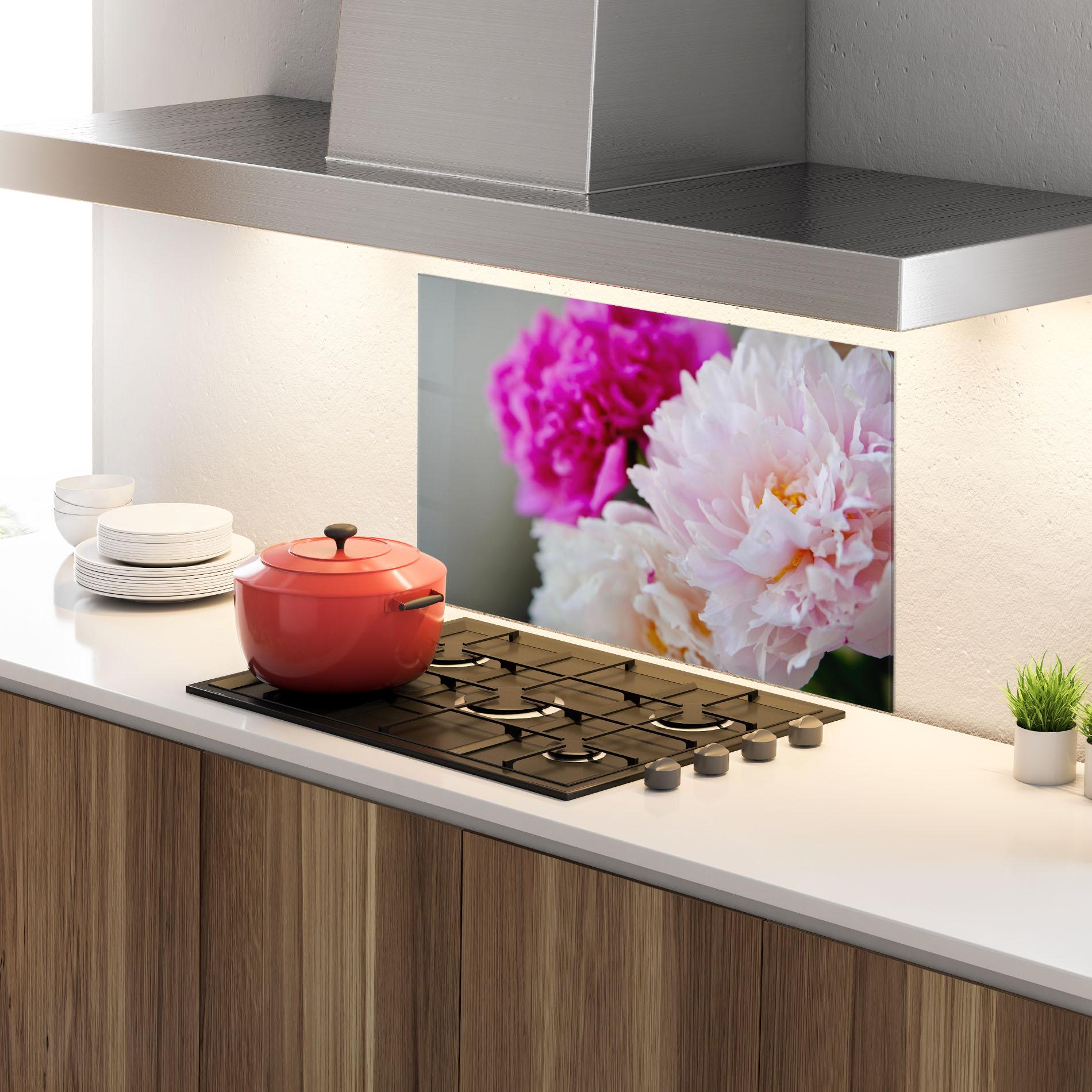 Konyhai üveg hátfal Peonies Close Up mockup 4