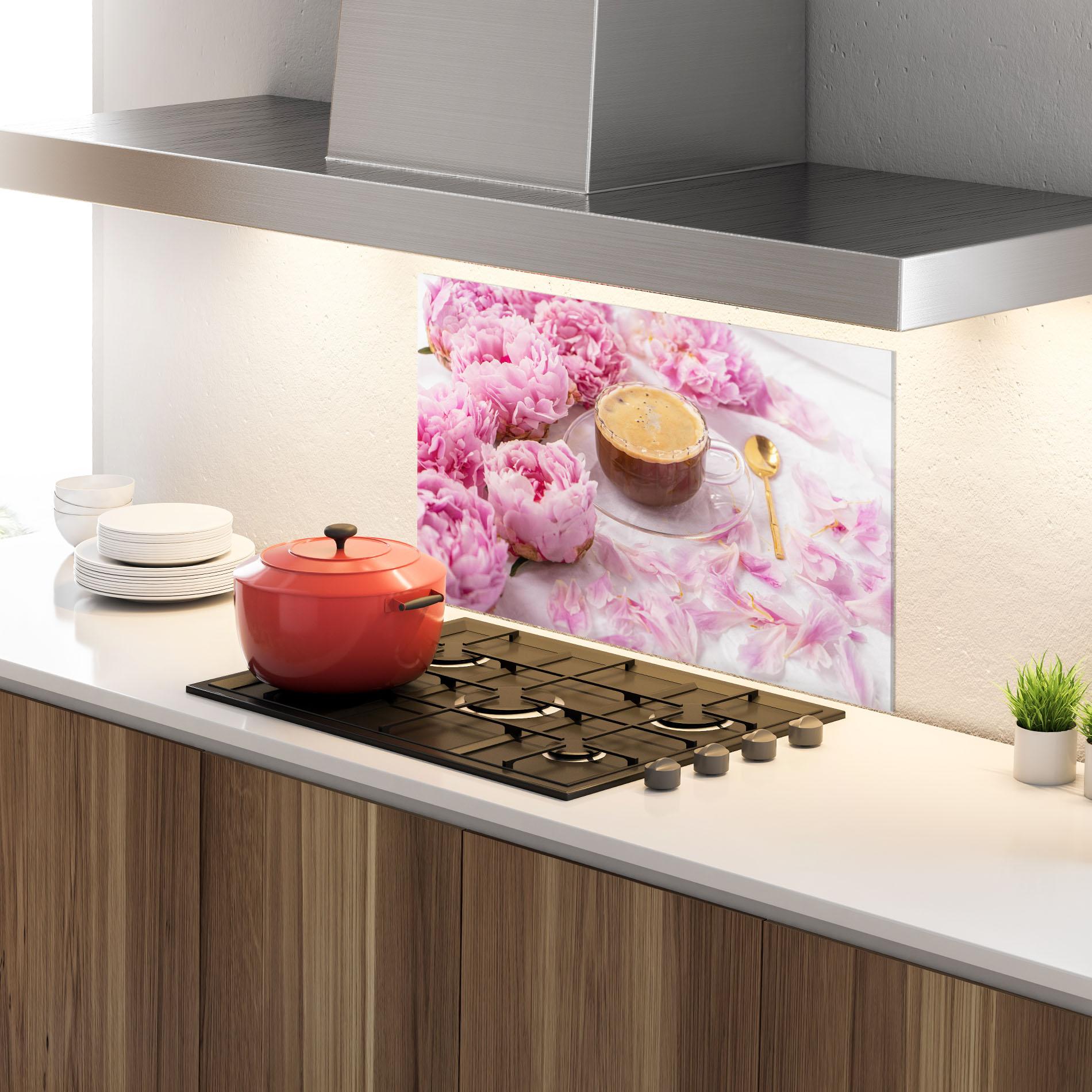 Konyhai üveg hátfal Peony And Coffee mockup 4