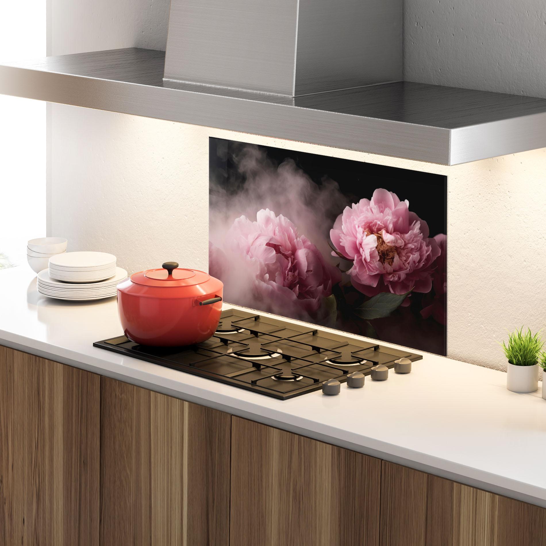 Konyhai üveg hátfal Peony In Smoke mockup 4
