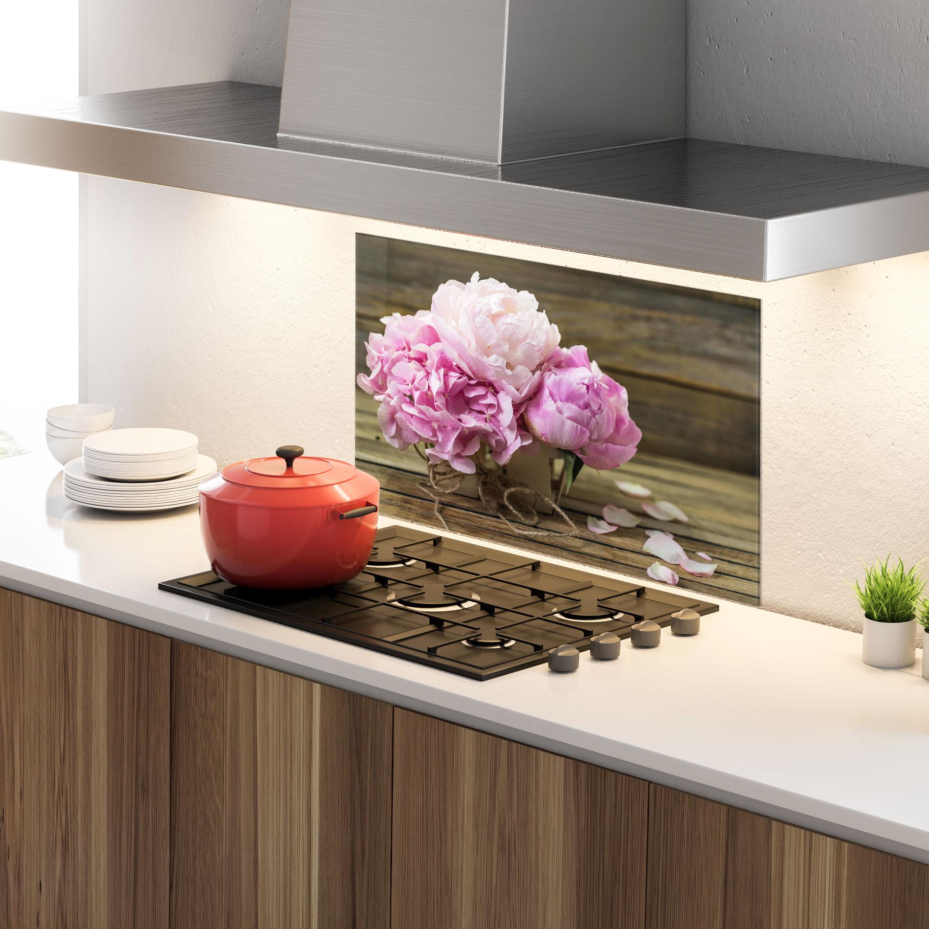 Konyhai üveg hátfal Peony On Table mockup 4