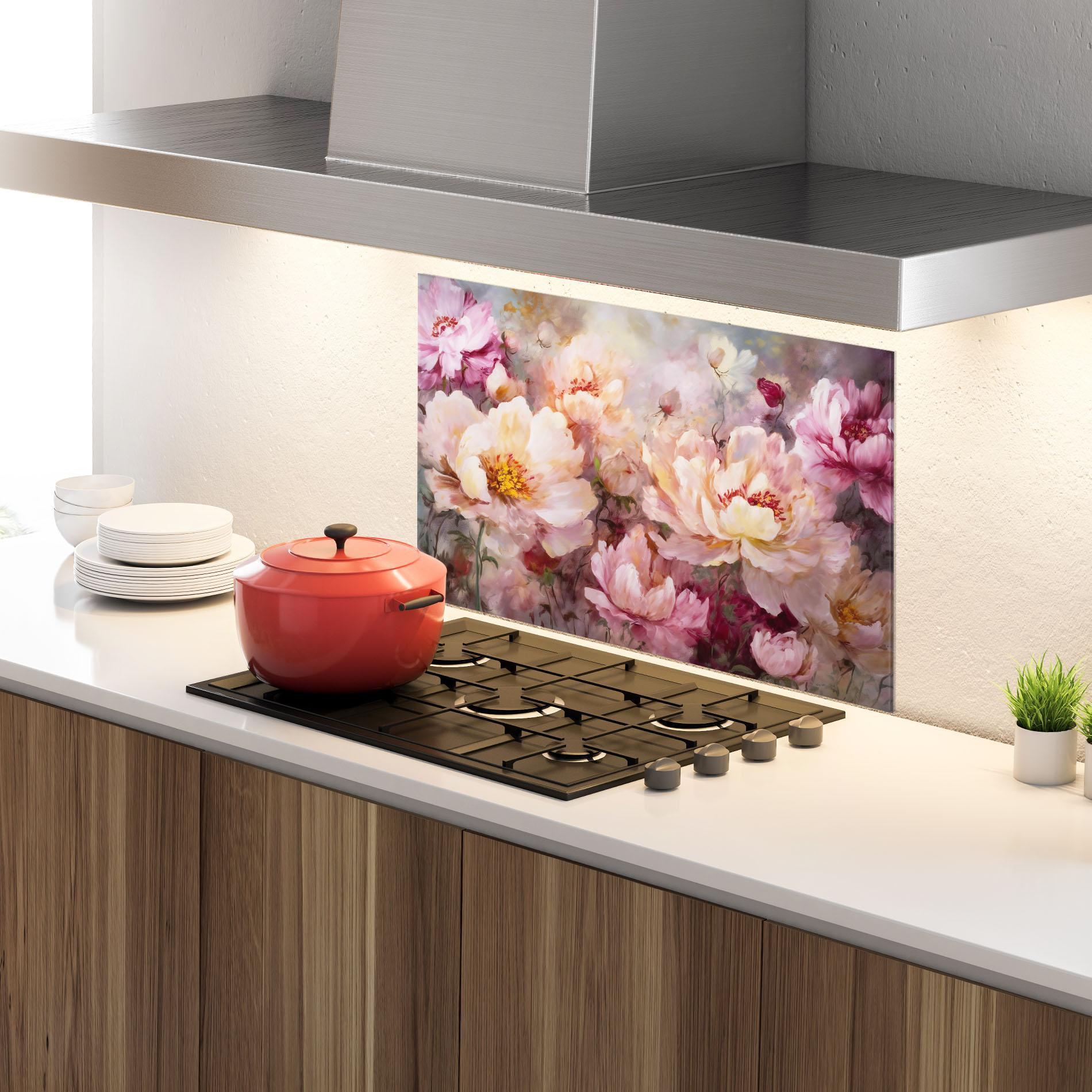 Konyhai üveg hátfal Peony Painting Art mockup 4