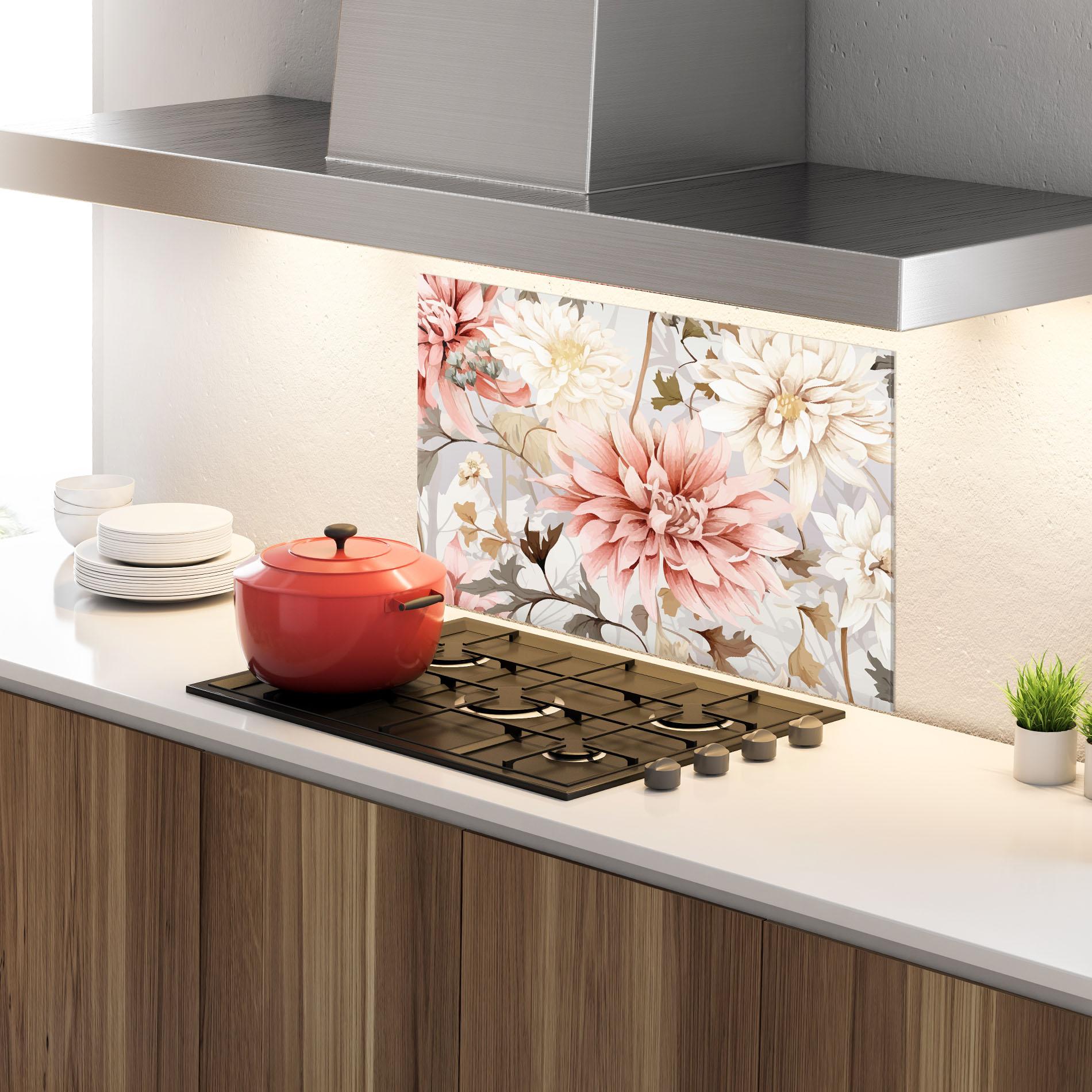 Konyhai üveg hátfal Pink Cream Open Peony mockup 4