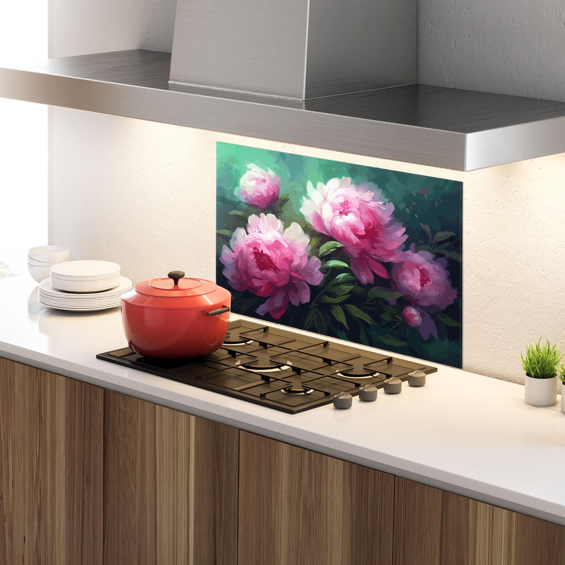 Konyhai üveg hátfal Pretty Peony Paint mockup 4