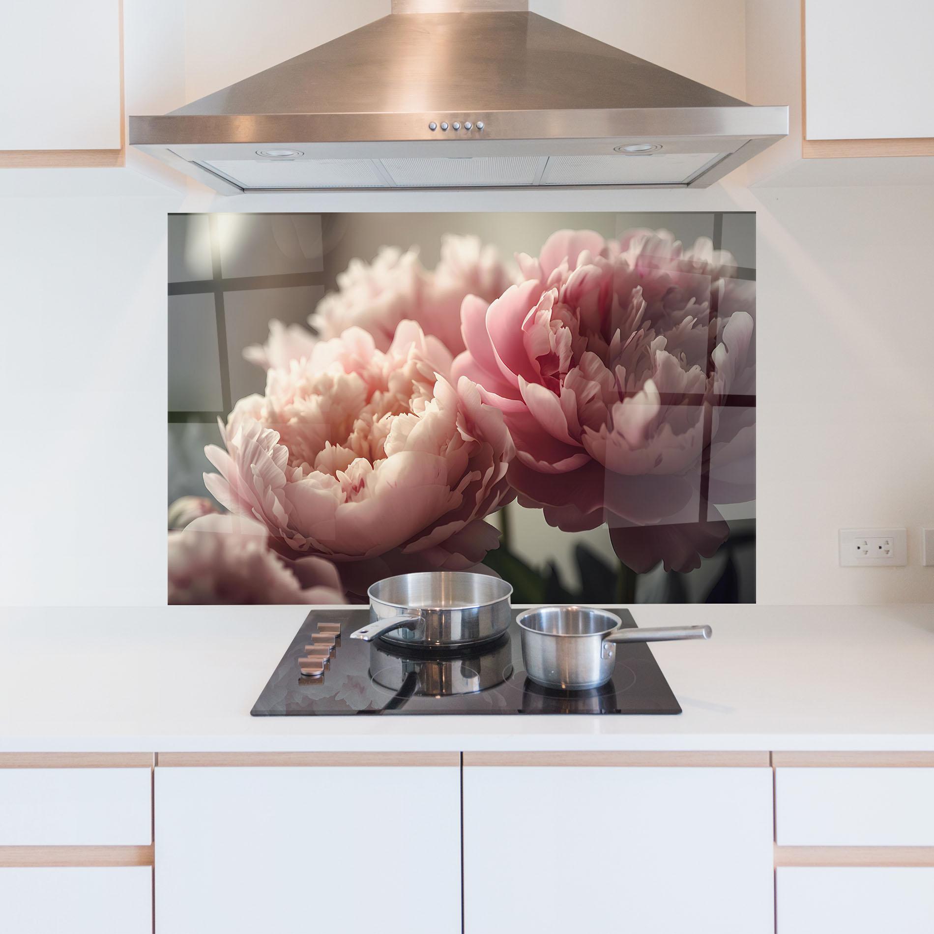 Konyhai üveg hátfal Cream Dreamy Peony mockup 5