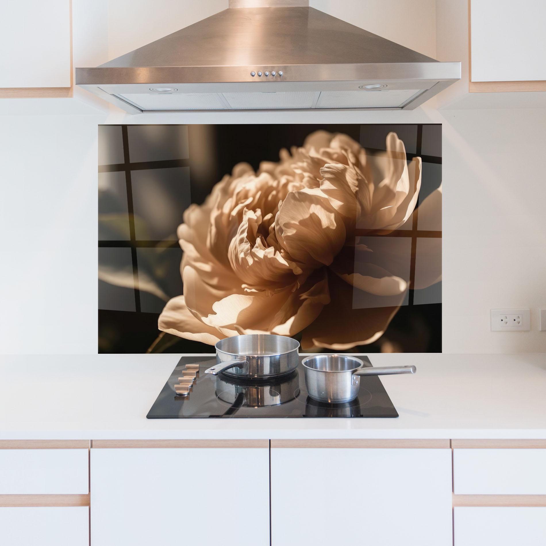 Konyhai üveg hátfal Cream Peony mockup 5