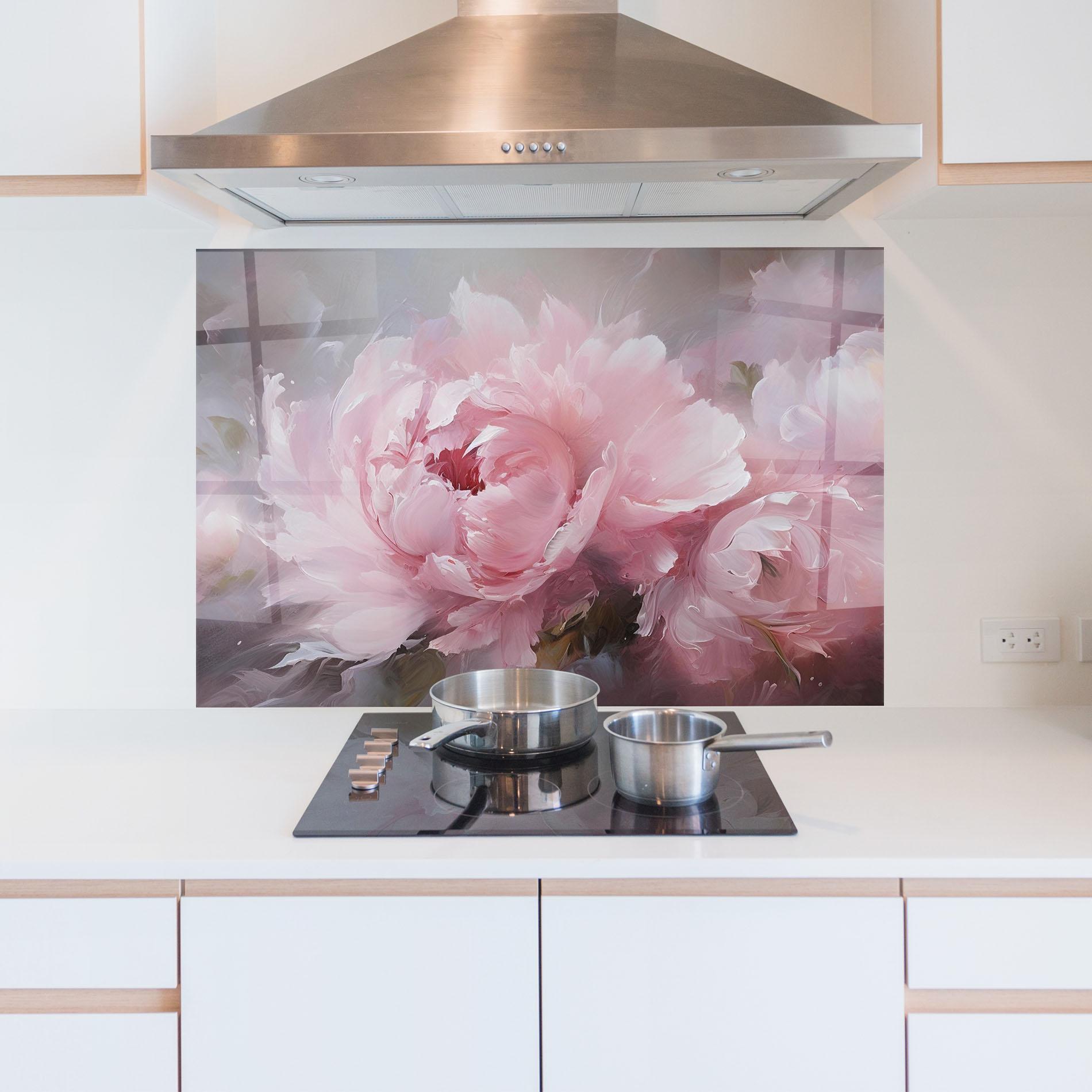 Konyhai üveg hátfal Dreamy Painting Peony mockup 5