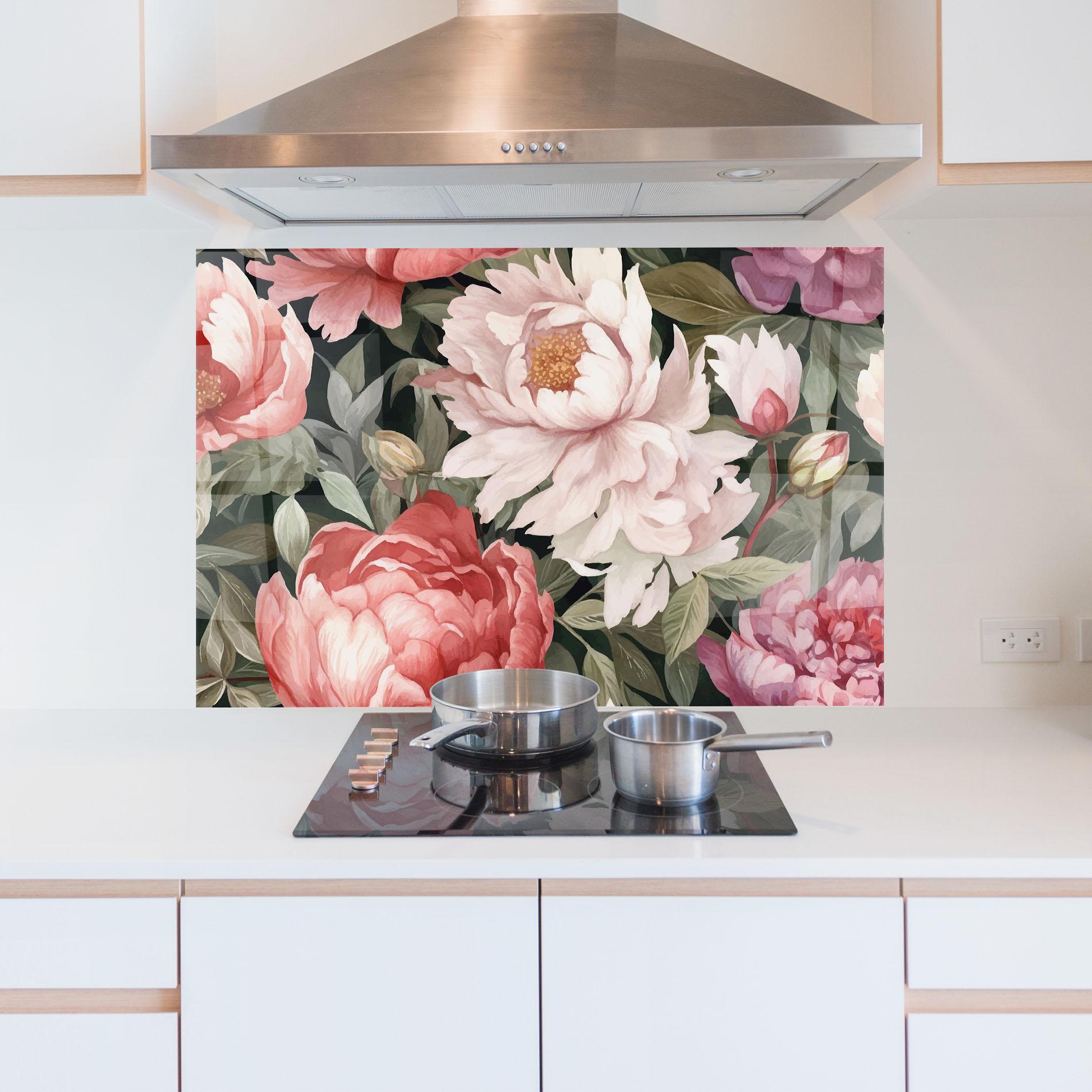 Konyhai üveg hátfal Light Peony Art mockup 5