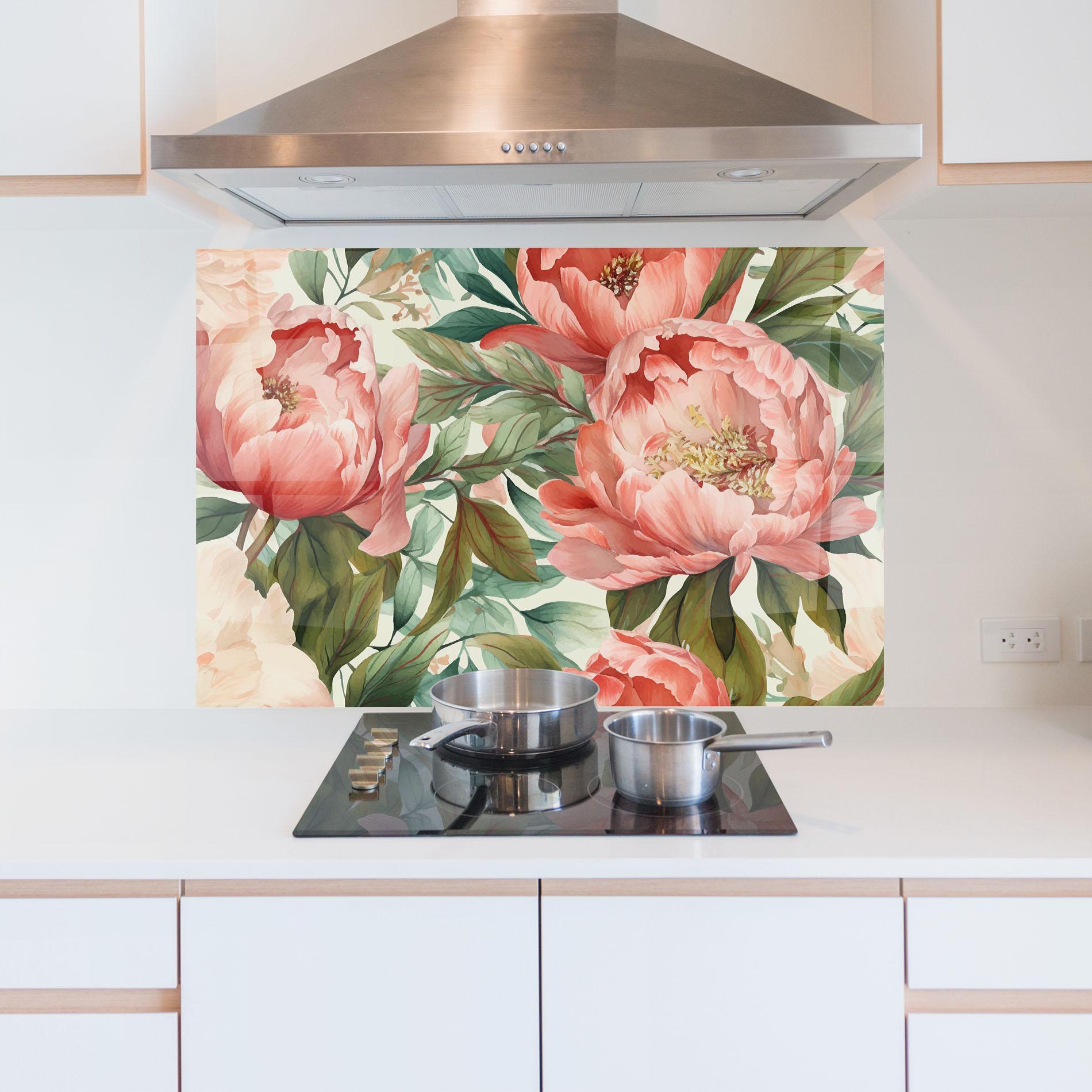 Konyhai üveg hátfal Light Red Peony mockup 5