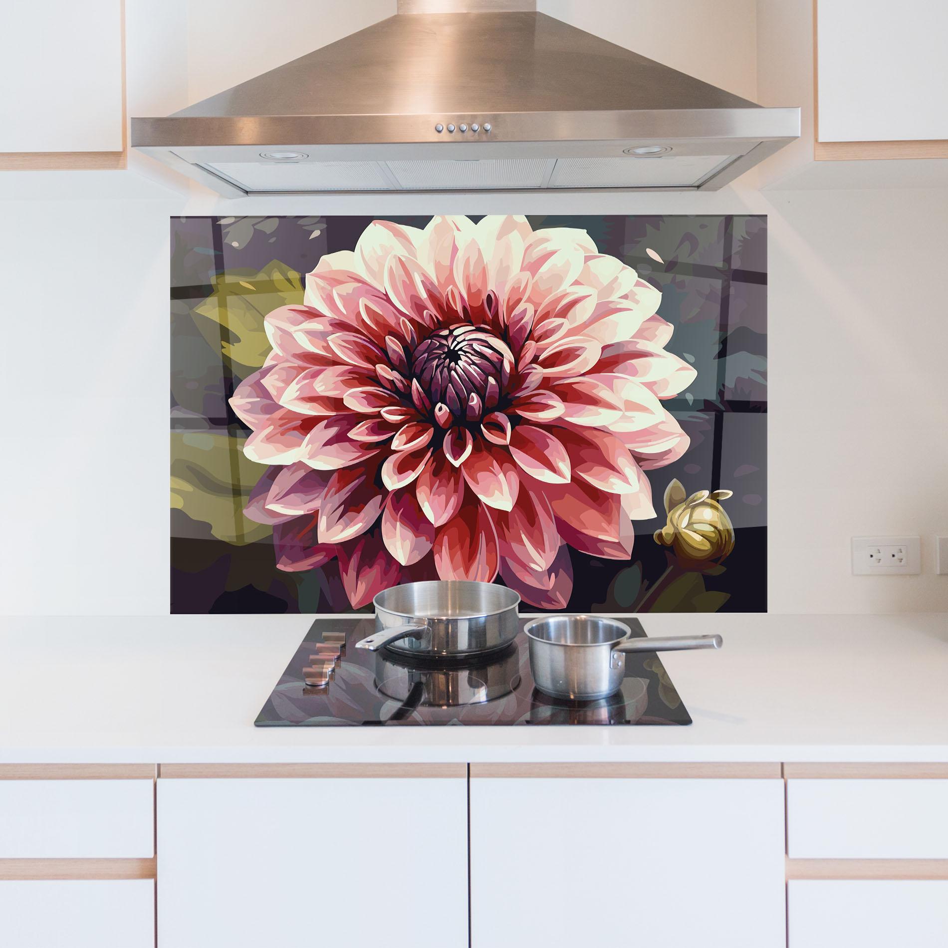 Konyhai üveg hátfal Open Pink Flower mockup 5