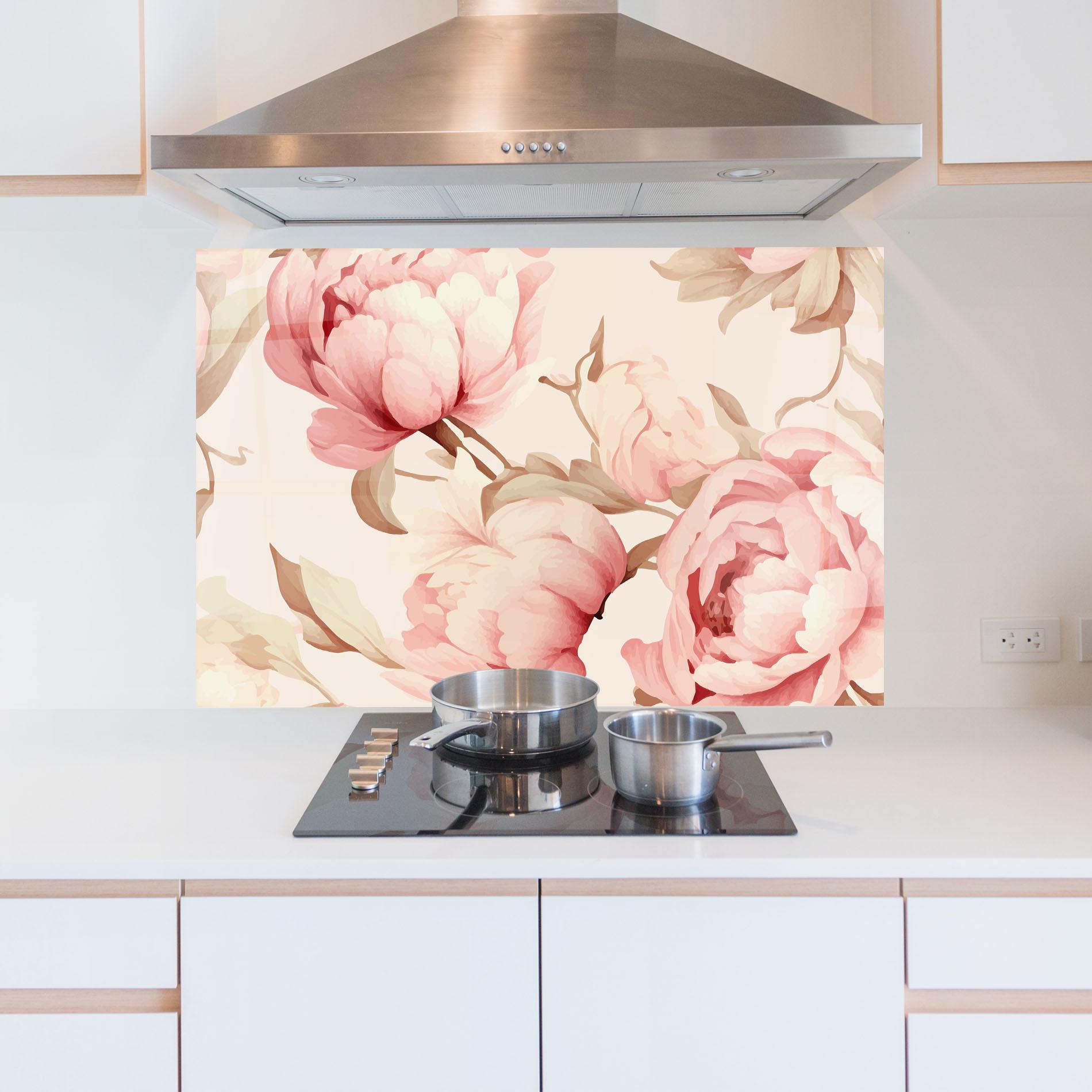Konyhai üveg hátfal Pastel Peony mockup 5