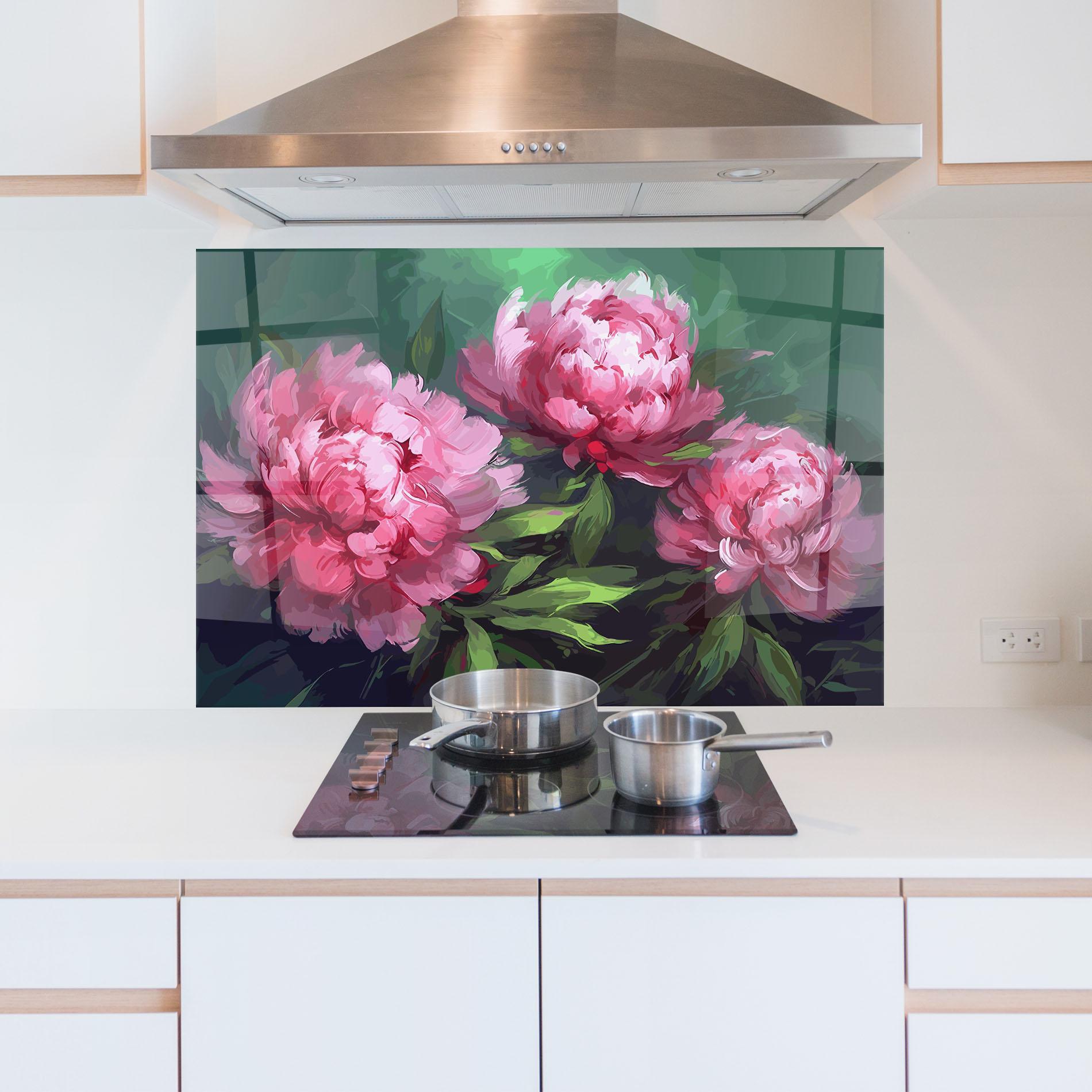 Konyhai üveg hátfal Pretty Peonies mockup 5