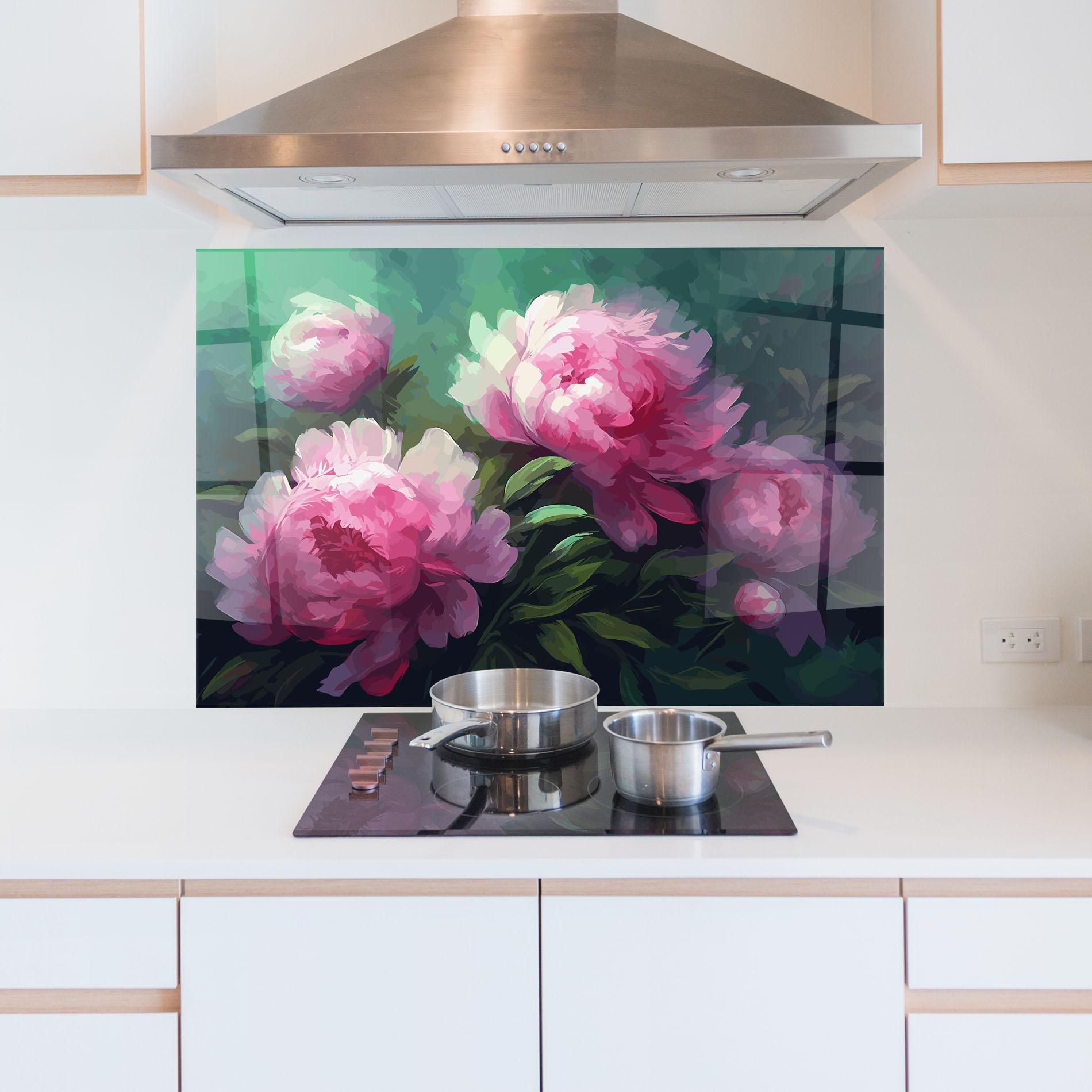 Konyhai üveg hátfal Pretty Peony Paint mockup 5