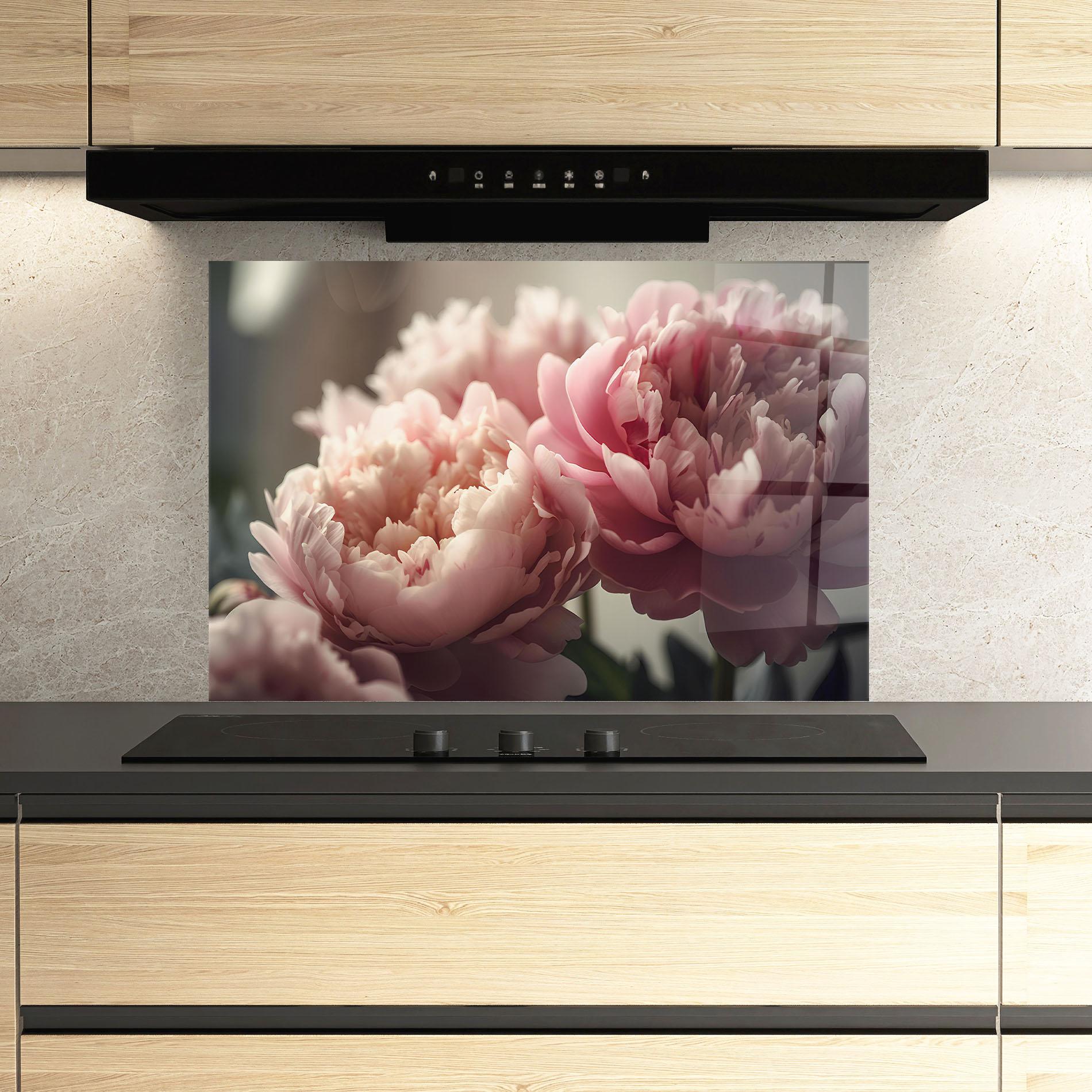 Konyhai üveg hátfal Cream Dreamy Peony mockup 3