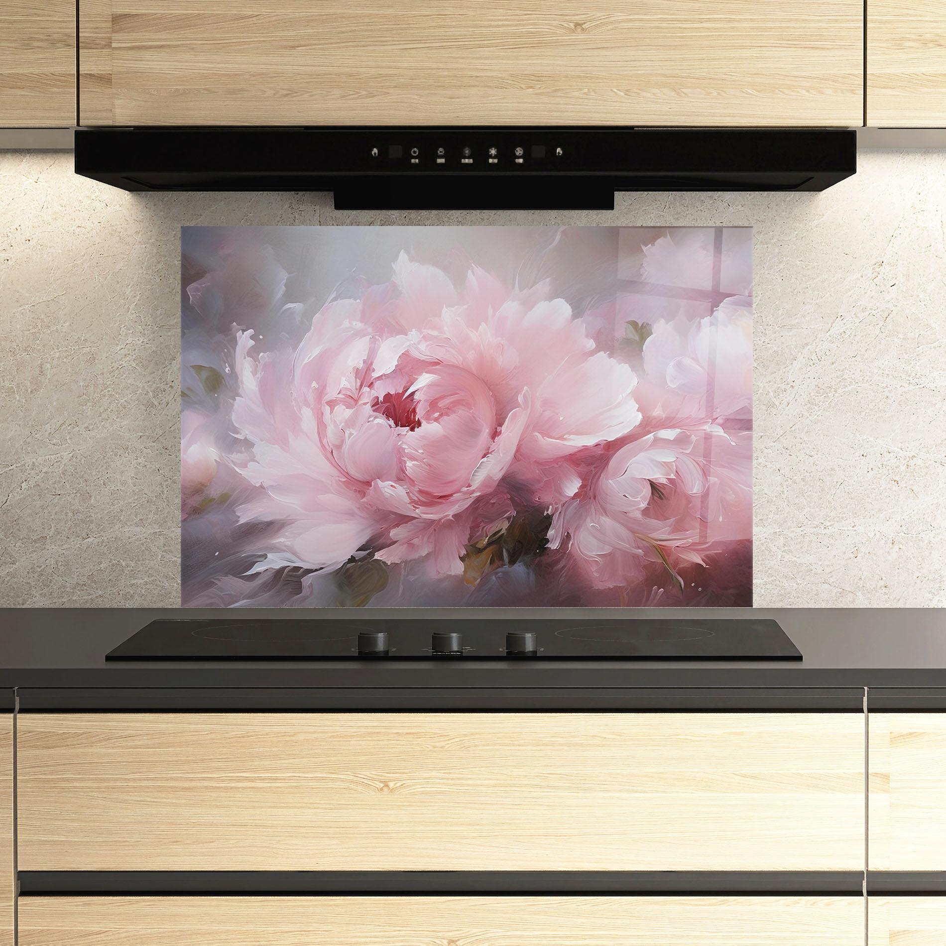Konyhai üveg hátfal Dreamy Painting Peony mockup 3