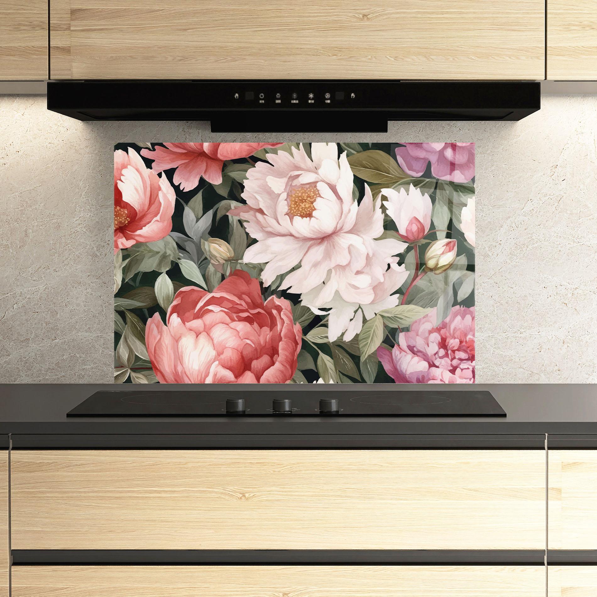 Konyhai üveg hátfal Light Peony Art mockup 3