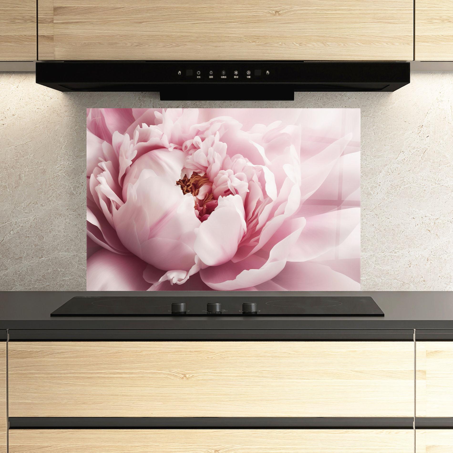 Konyhai üveg hátfal Pastel Peony Petals mockup 3