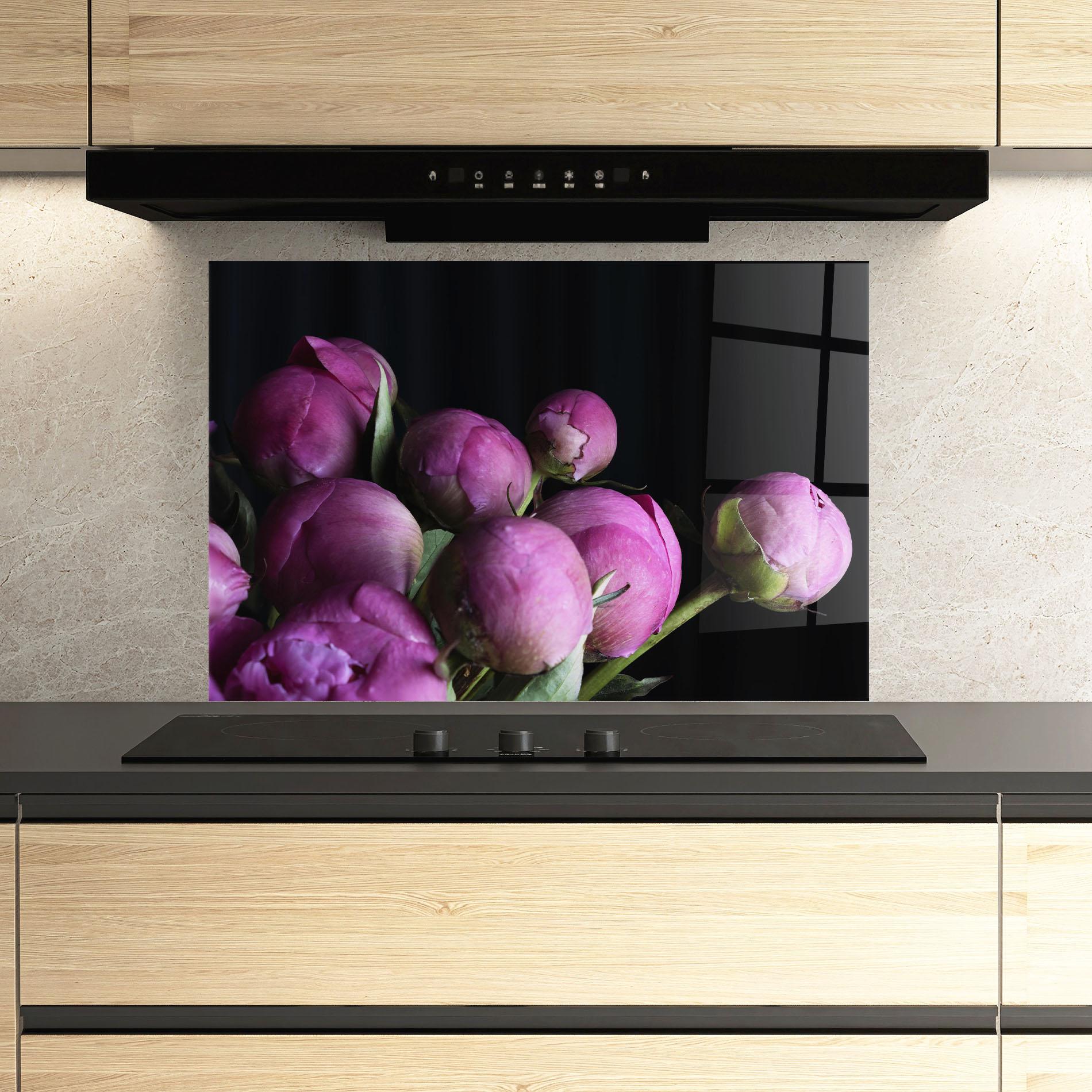 Konyhai üveg hátfal Peony Buds mockup 3