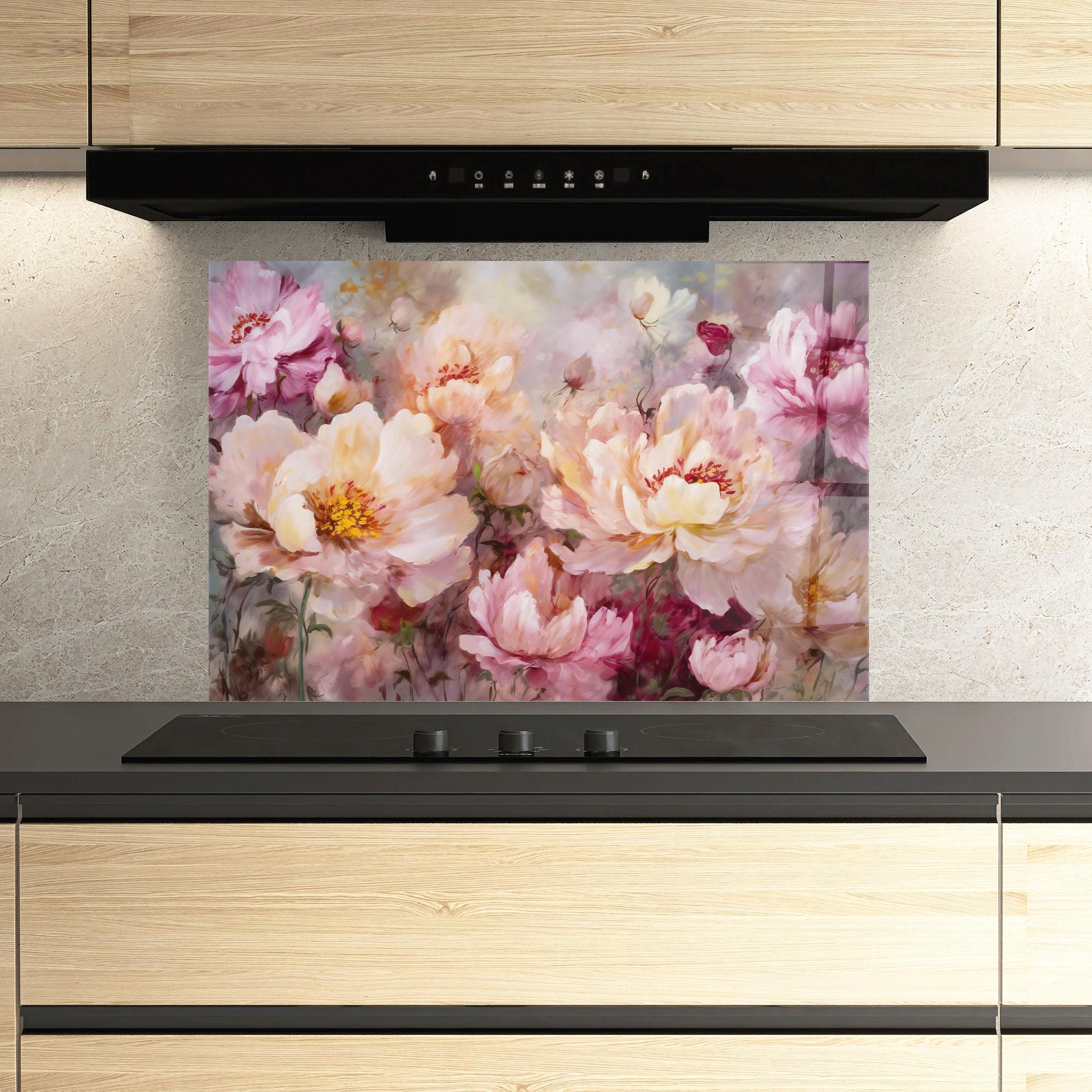 Konyhai üveg hátfal Peony Painting Art mockup 3