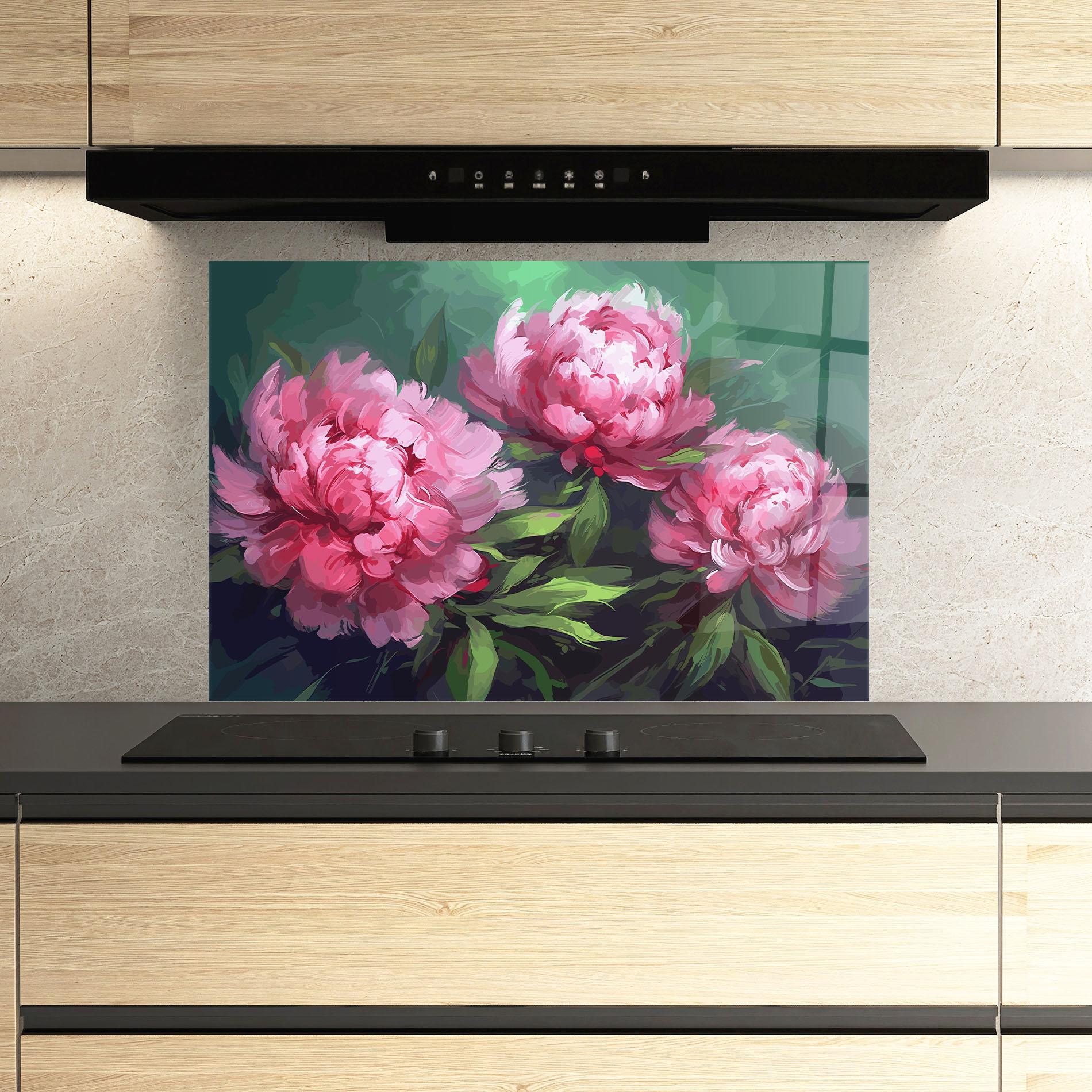 Konyhai üveg hátfal Pretty Peonies mockup 3