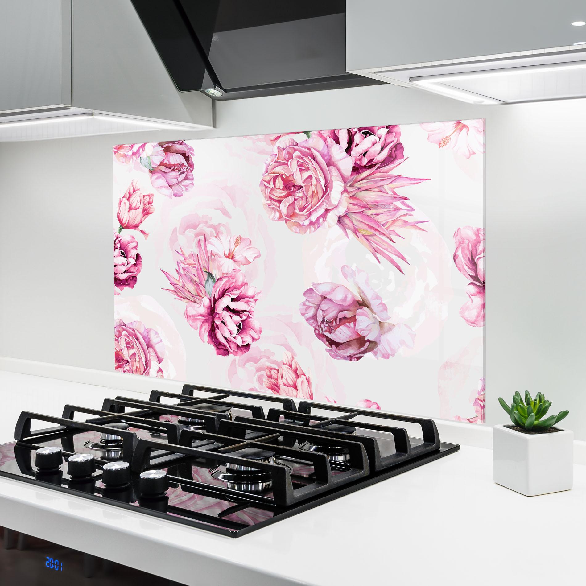 Konyhai üveg hátfal Blooming Peony mockup 6