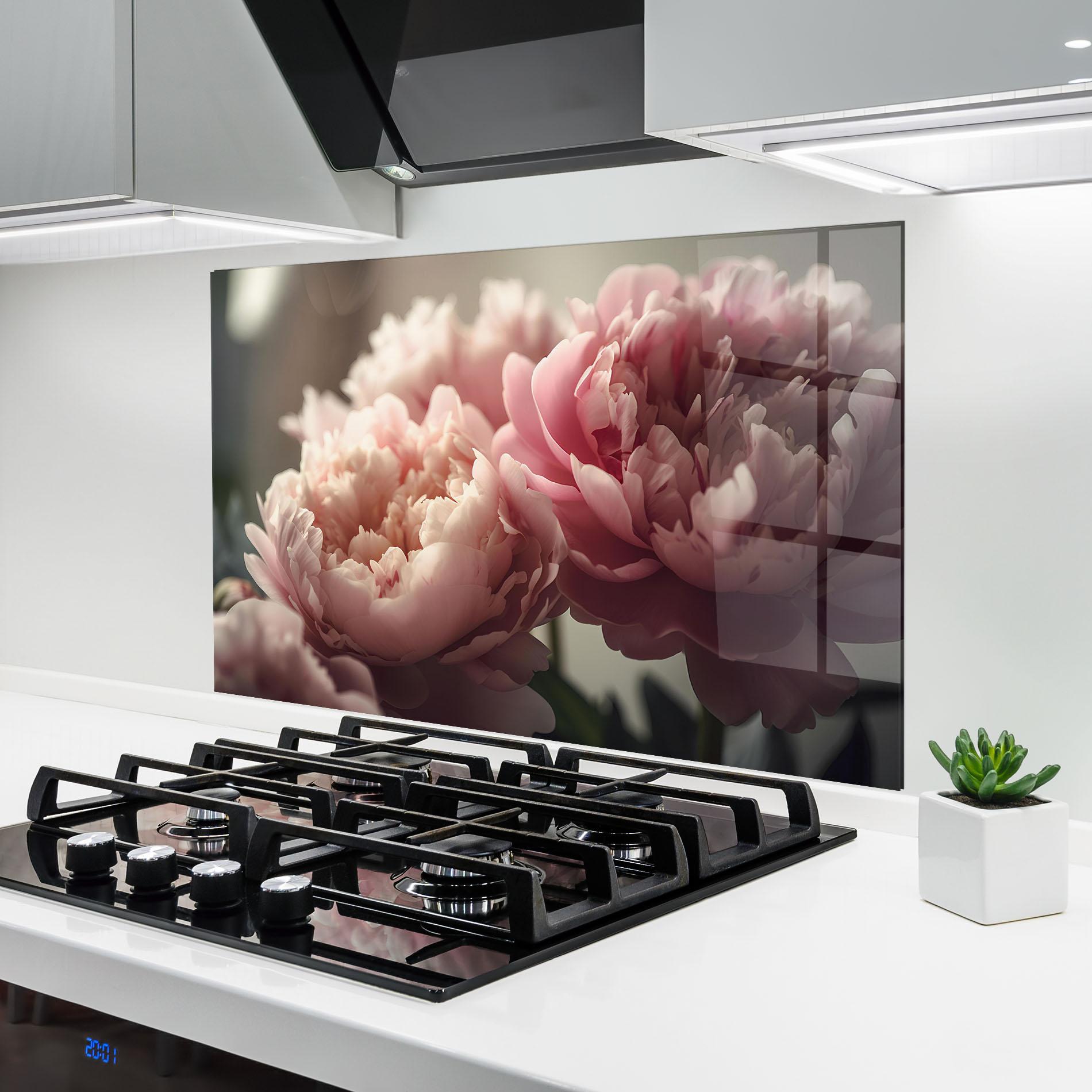 Konyhai üveg hátfal Cream Dreamy Peony mockup 6