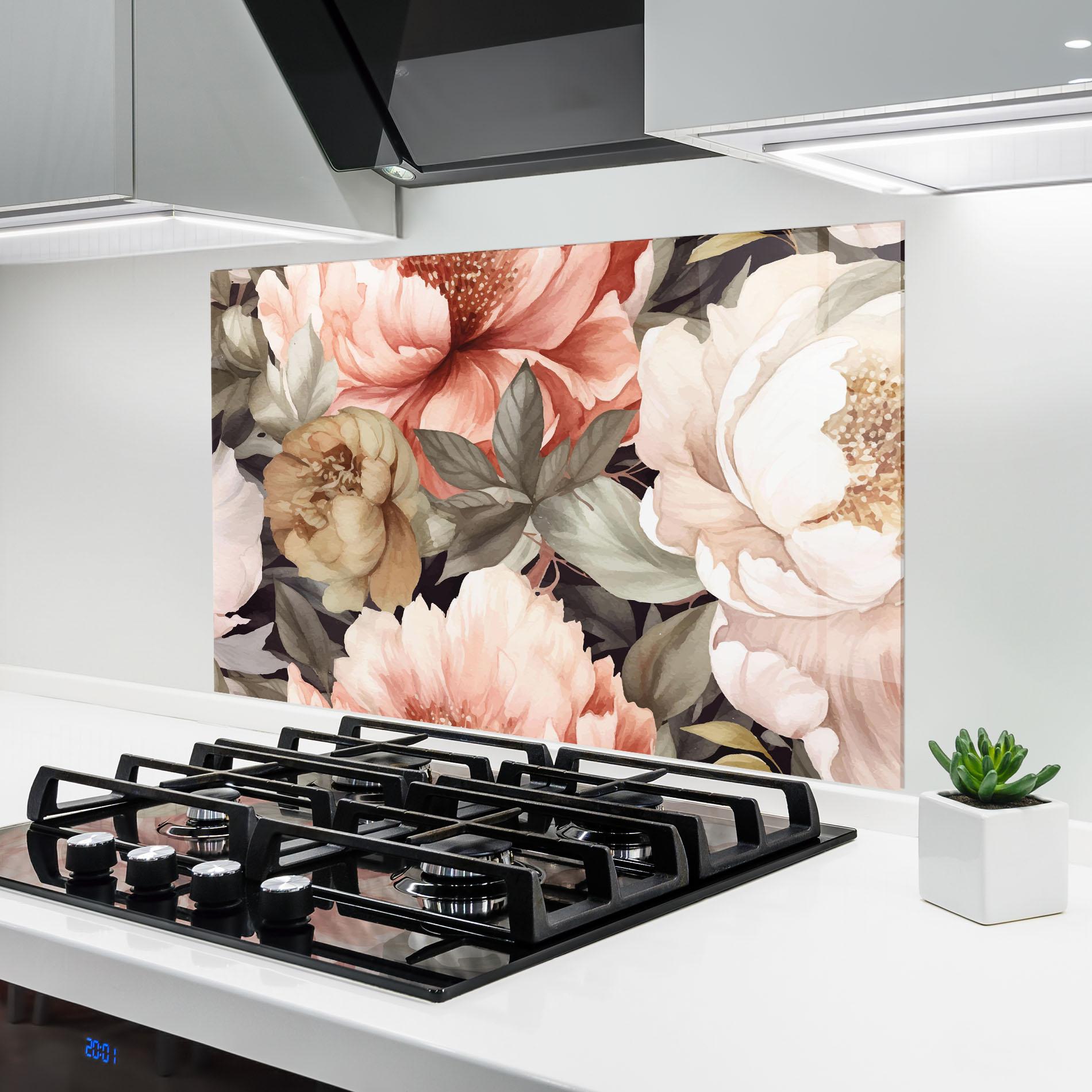 Konyhai üveg hátfal Cream Pink Peony mockup 6