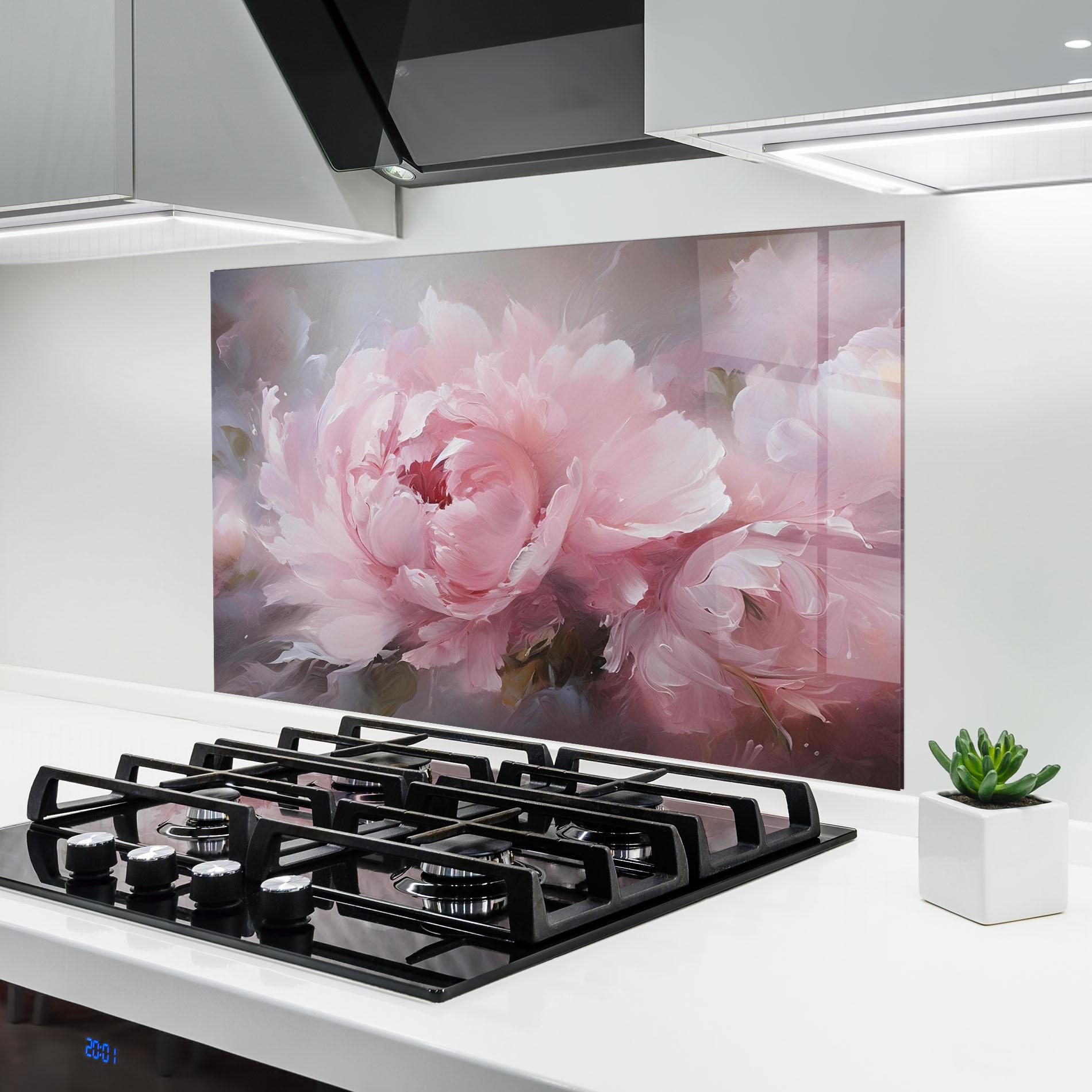 Konyhai üveg hátfal Dreamy Painting Peony mockup 6