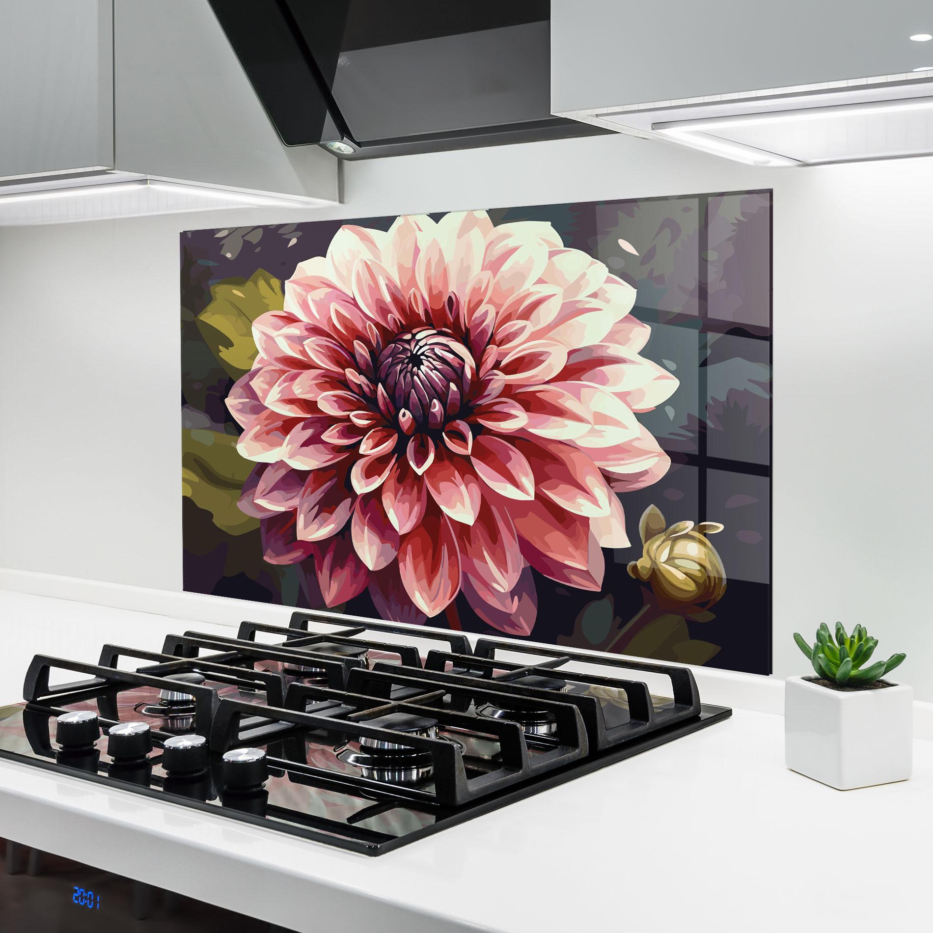 Konyhai üveg hátfal Open Pink Flower mockup 6