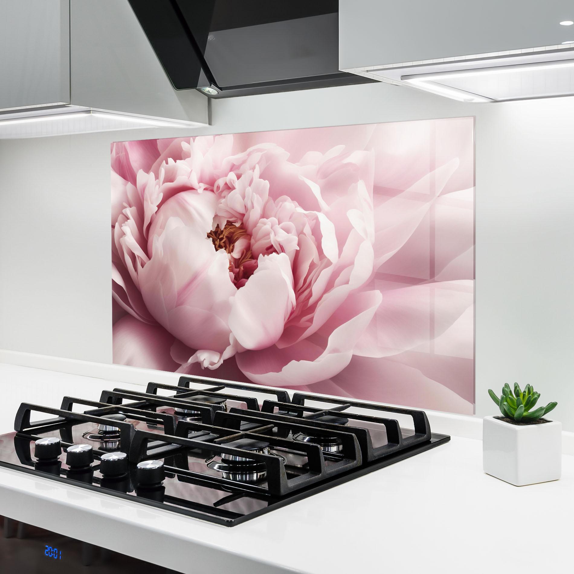 Konyhai üveg hátfal Pastel Peony Petals mockup 6
