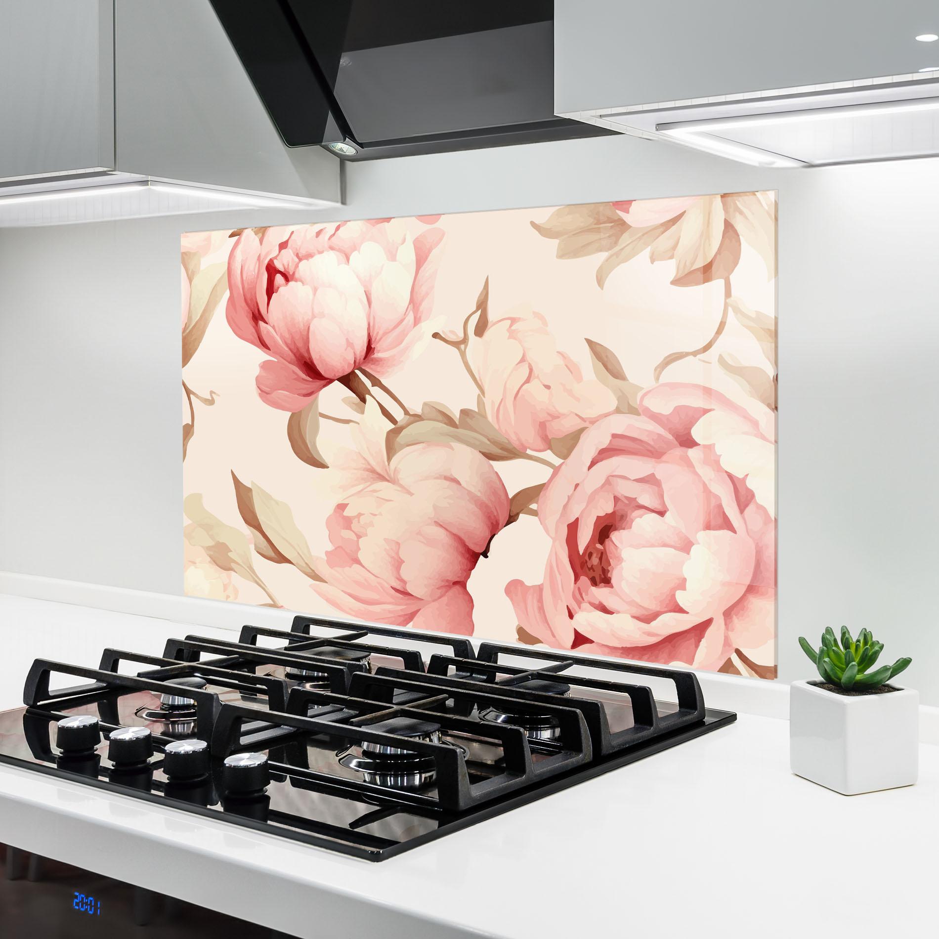 Konyhai üveg hátfal Pastel Peony mockup 6