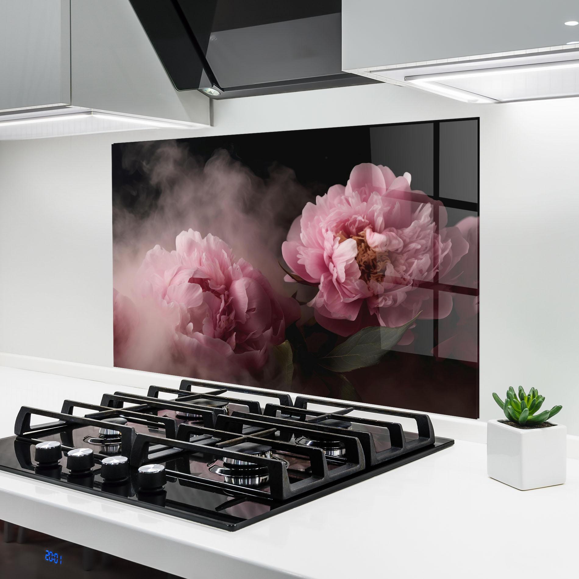 Konyhai üveg hátfal Peony In Smoke mockup 6