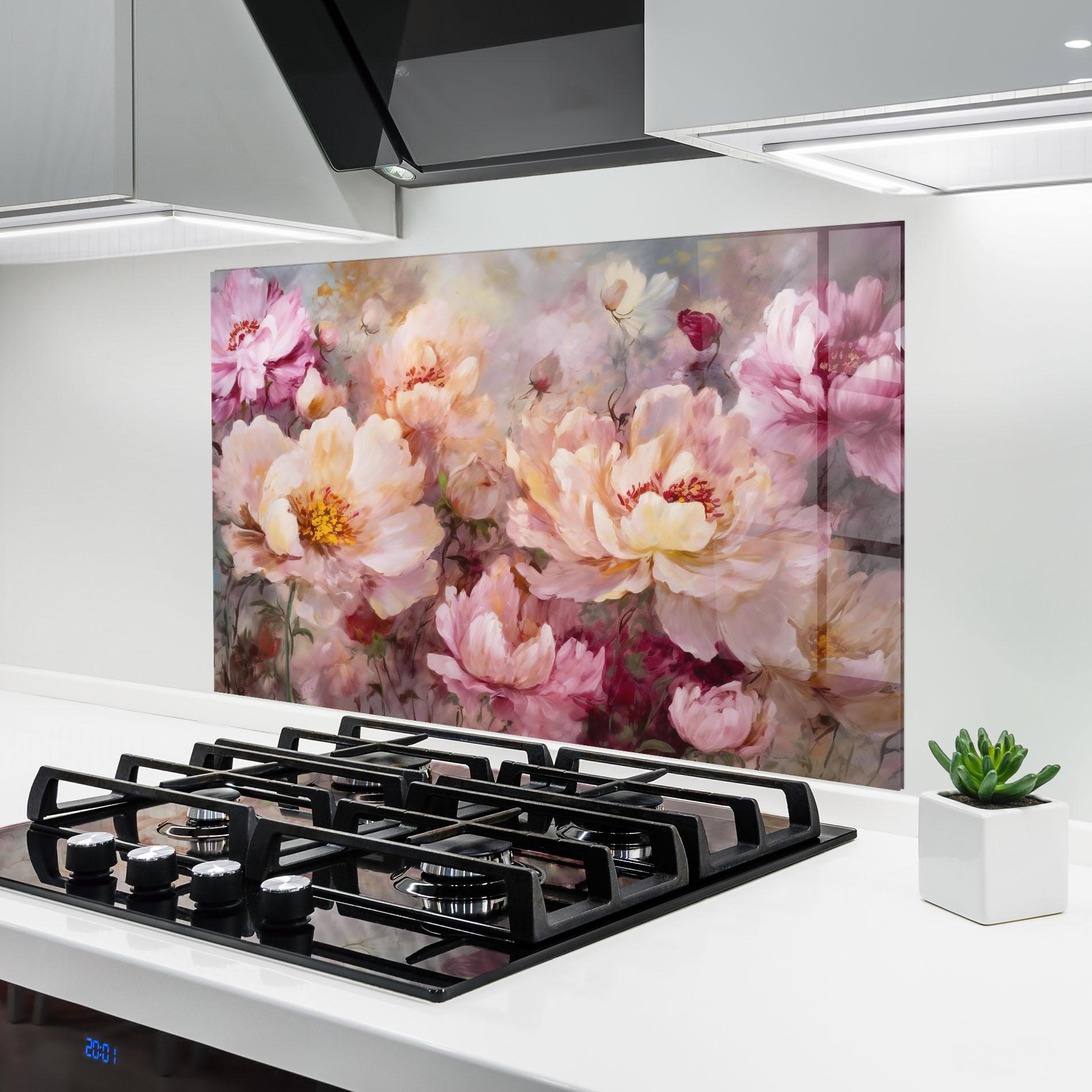 Konyhai üveg hátfal Peony Painting Art mockup 6