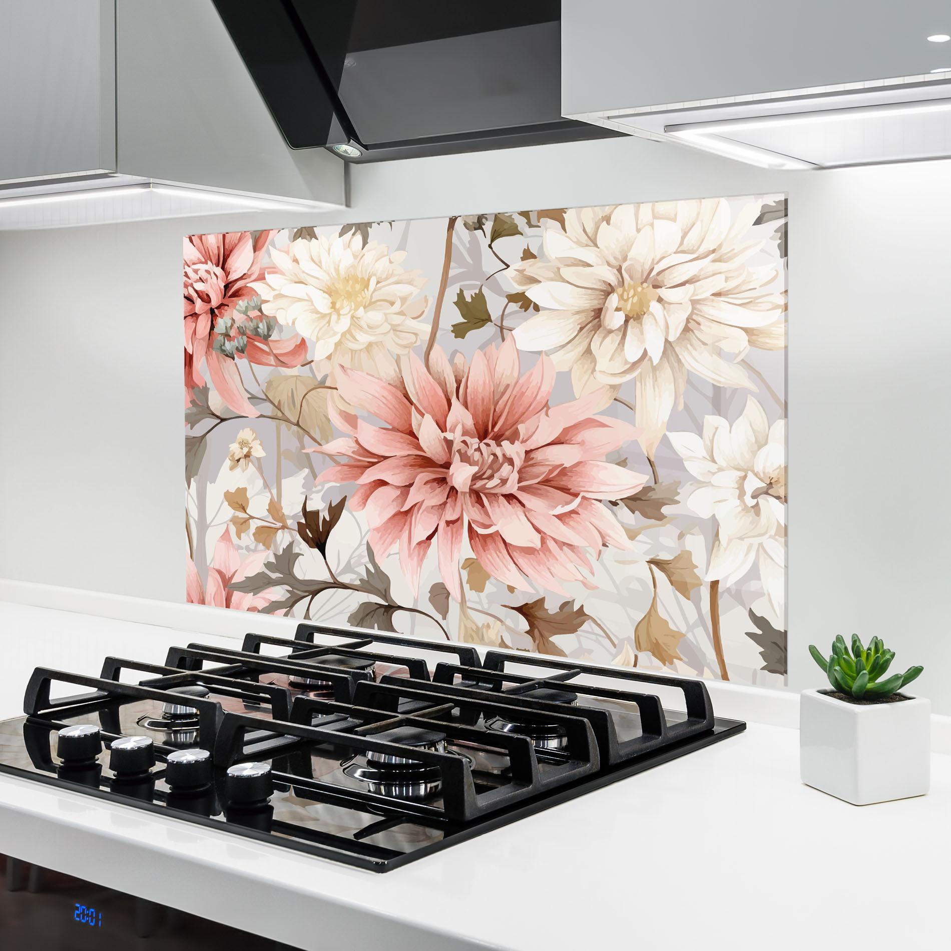 Konyhai üveg hátfal Pink Cream Open Peony mockup 6