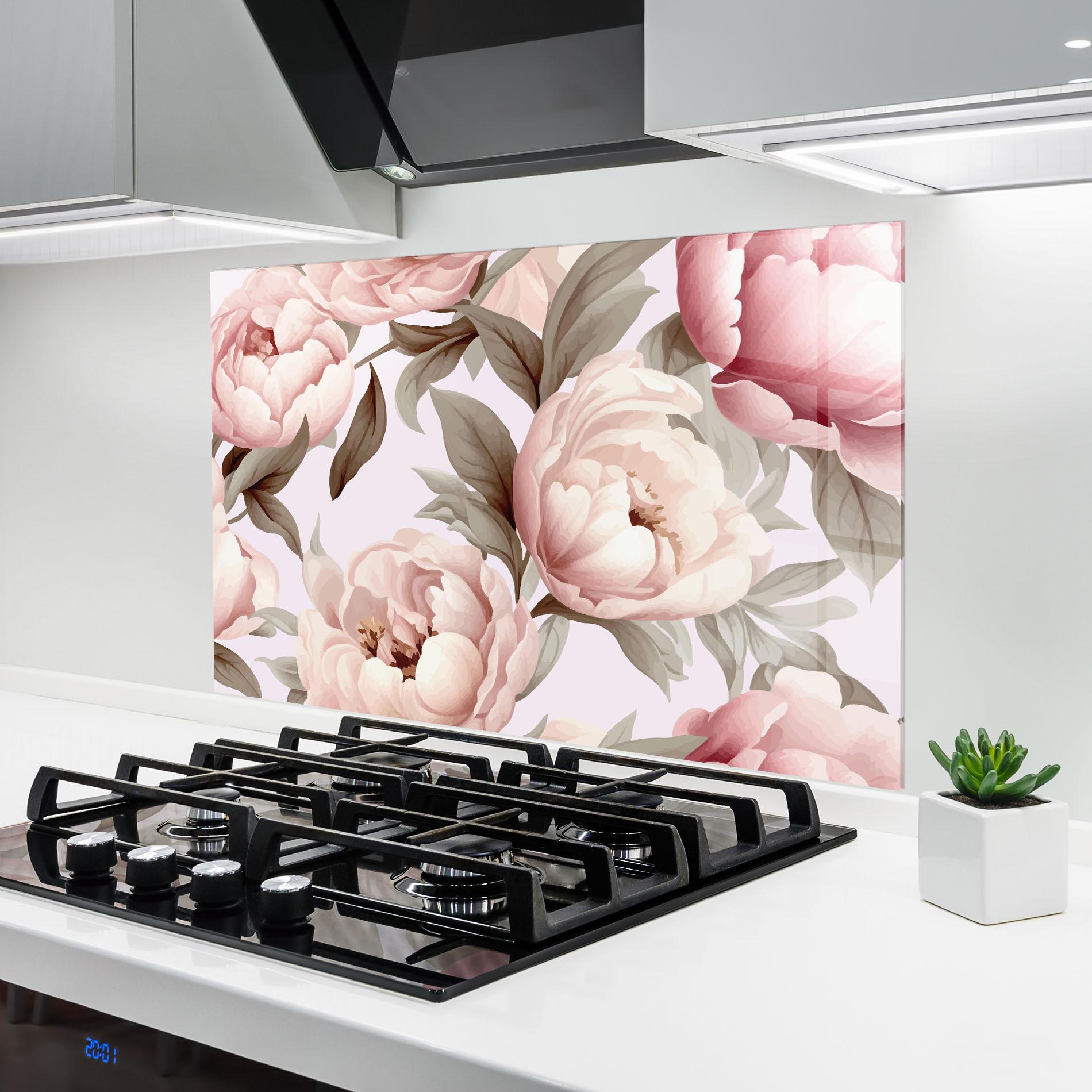 Konyhai üveg hátfal Pink Peony Buds mockup 6