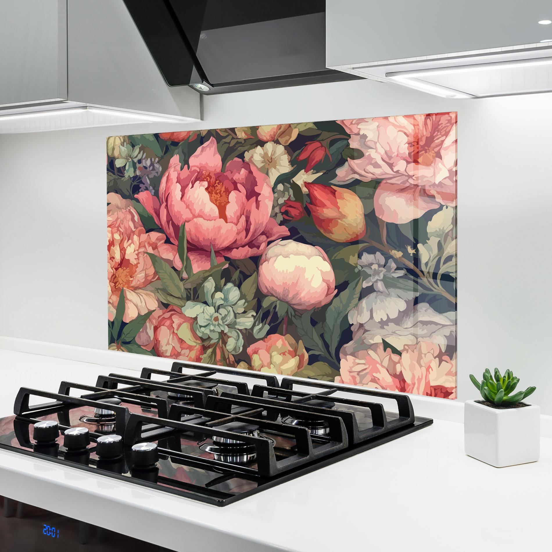 Konyhai üveg hátfal Pretty Artistic Peony mockup 6