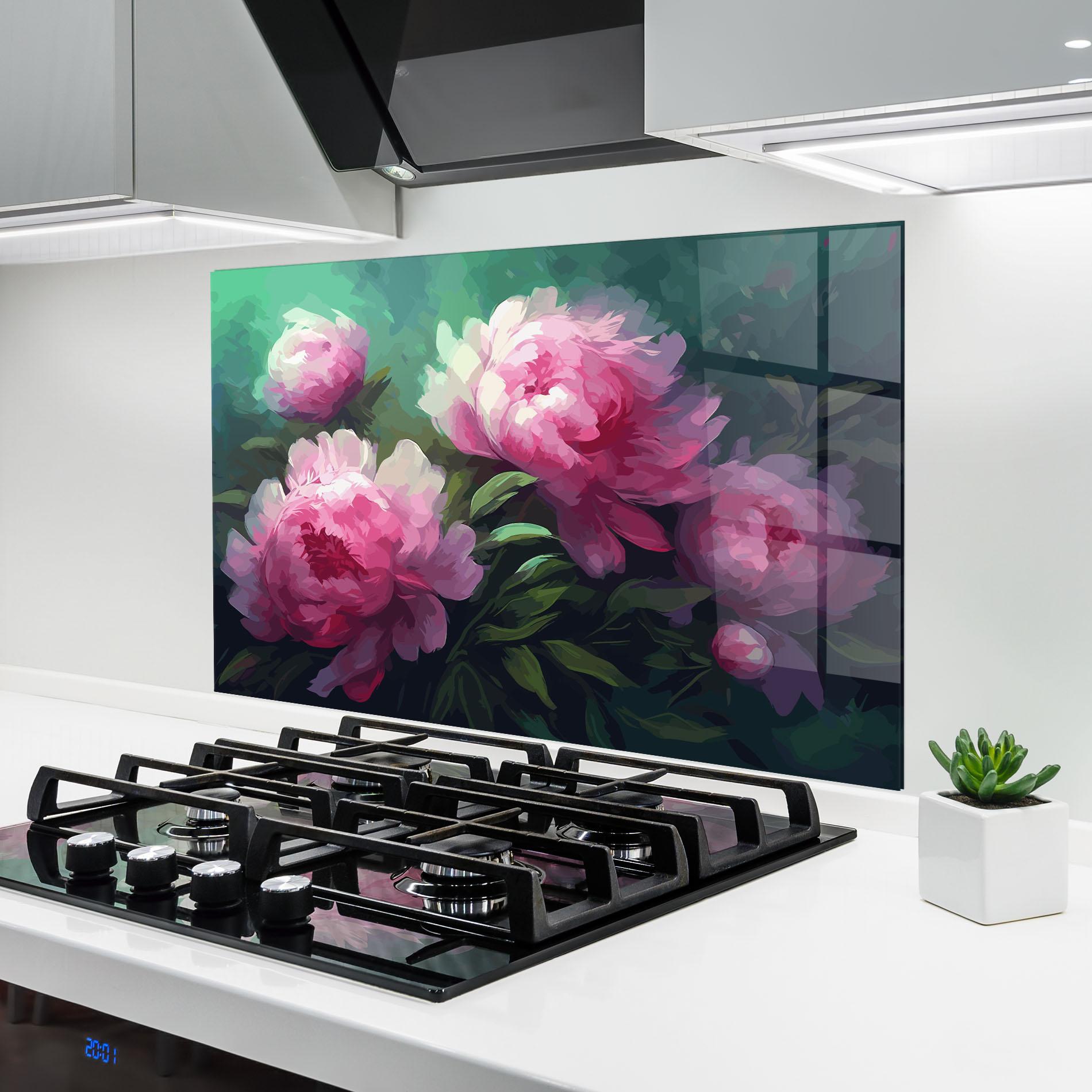 Konyhai üveg hátfal Pretty Peony Paint mockup 6