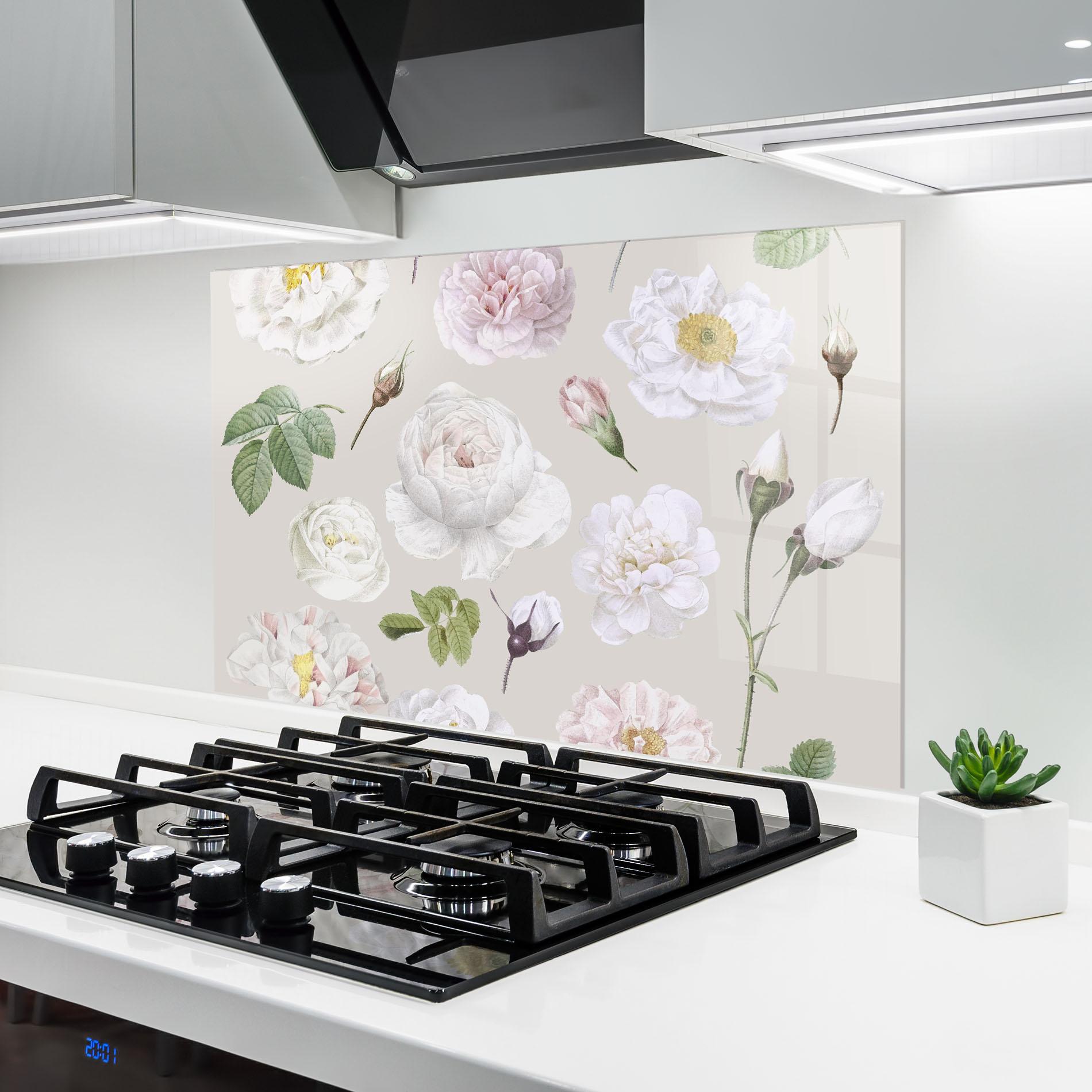 Konyhai üveg hátfal White Peony On Cream mockup 6