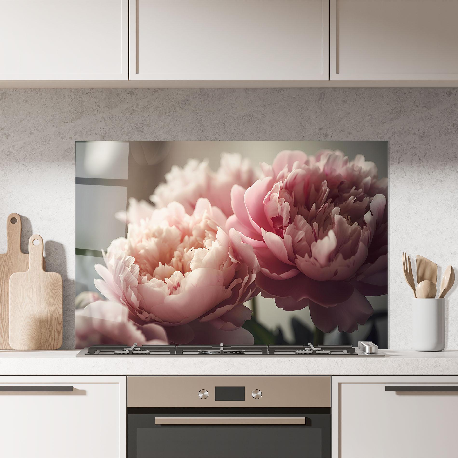 Konyhai üveg hátfal Cream Dreamy Peony mockup 7