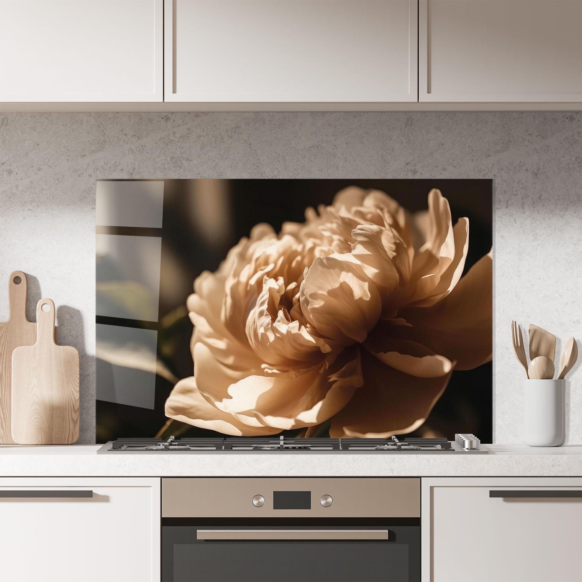 Konyhai üveg hátfal Cream Peony mockup 7