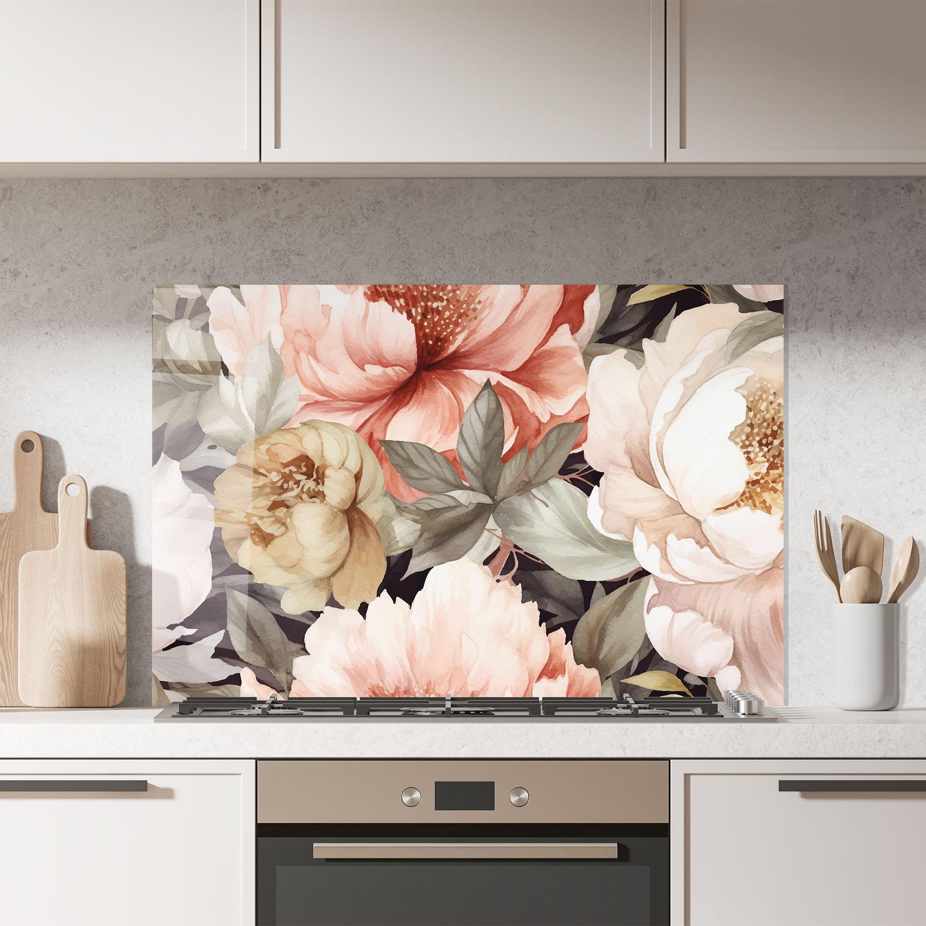 Konyhai üveg hátfal Cream Pink Peony mockup 7