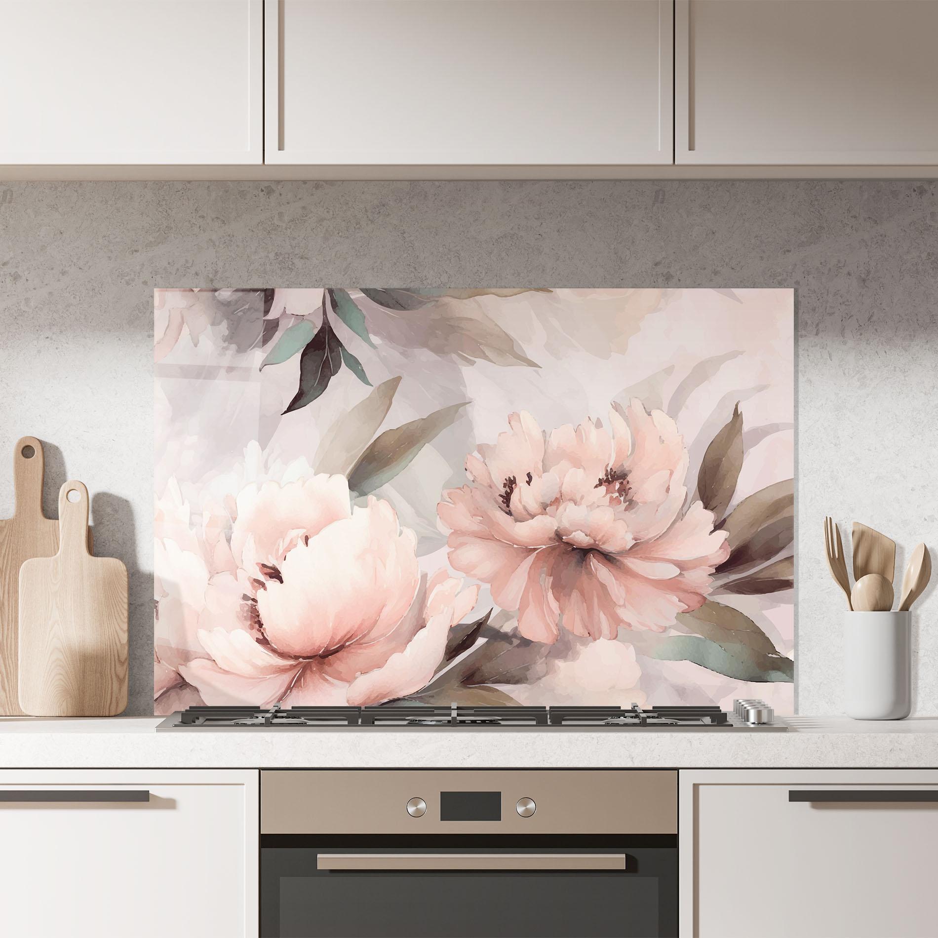 Konyhai üveg hátfal Dreamy Peony Art mockup 7