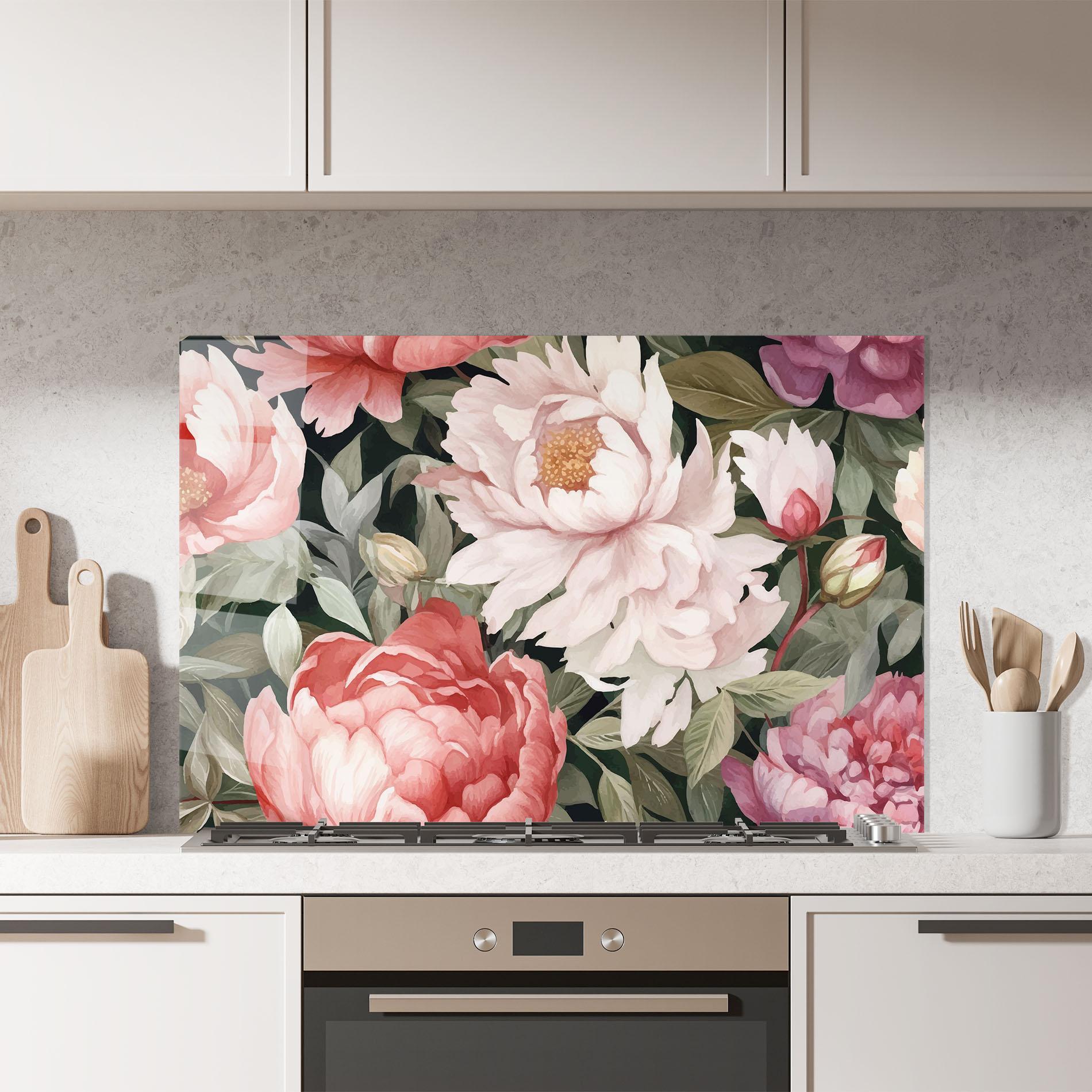 Konyhai üveg hátfal Light Peony Art mockup 7